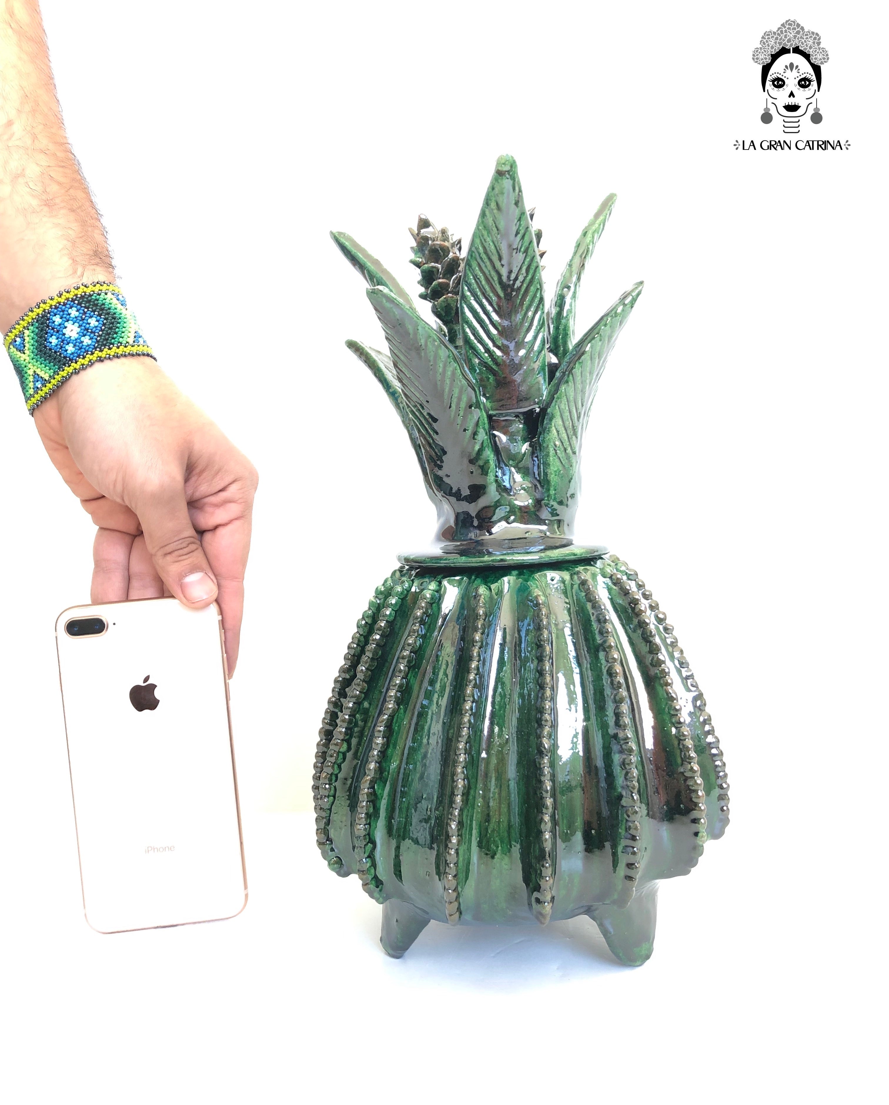 Michoacán Clay Pineapple - Green Barrel Cactus - 13 in. - Made to Order Juan Gtz