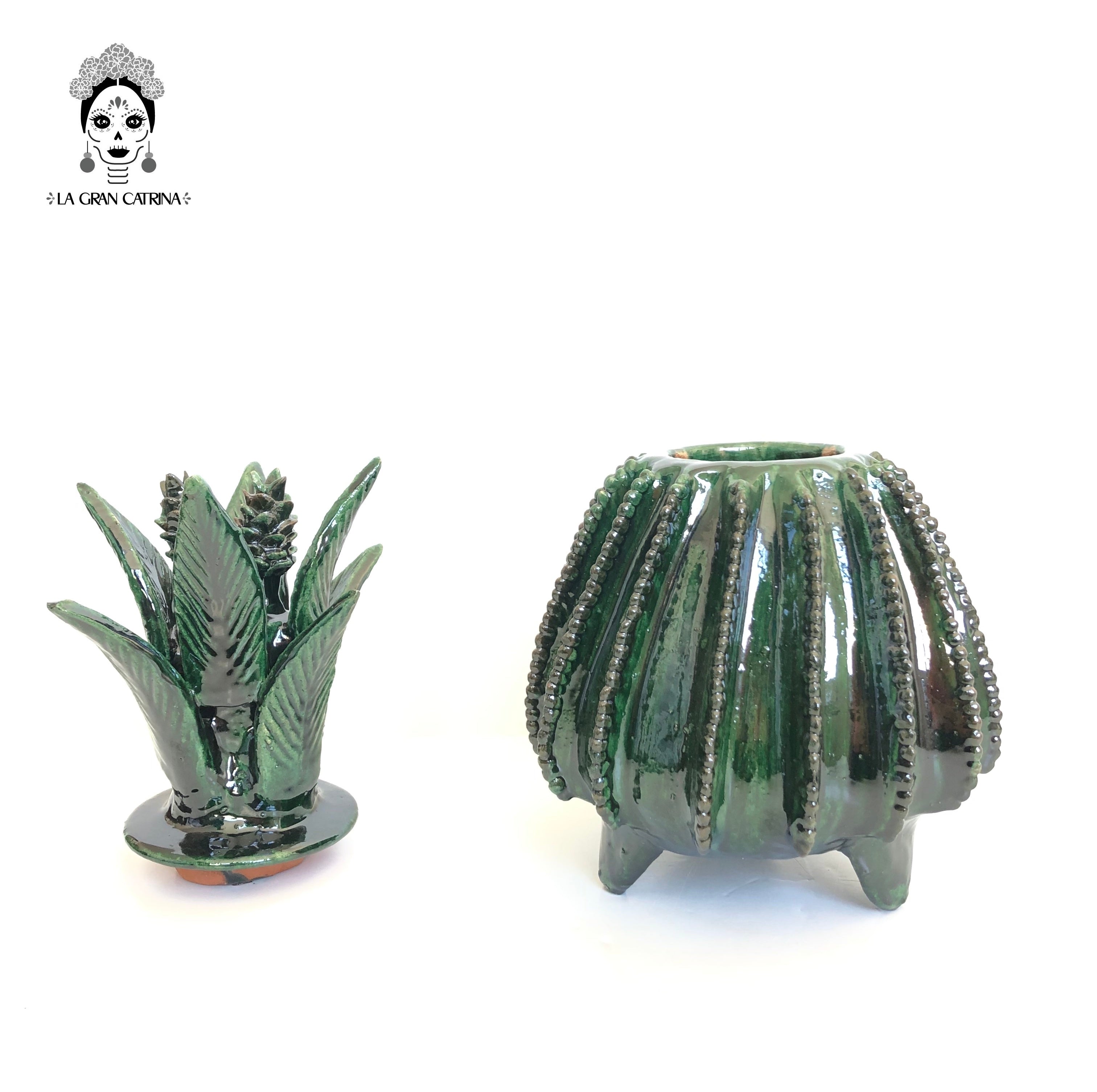 Michoacán Clay Pineapple - Green Barrel Cactus - 13 in. - Made to Order Juan Gtz