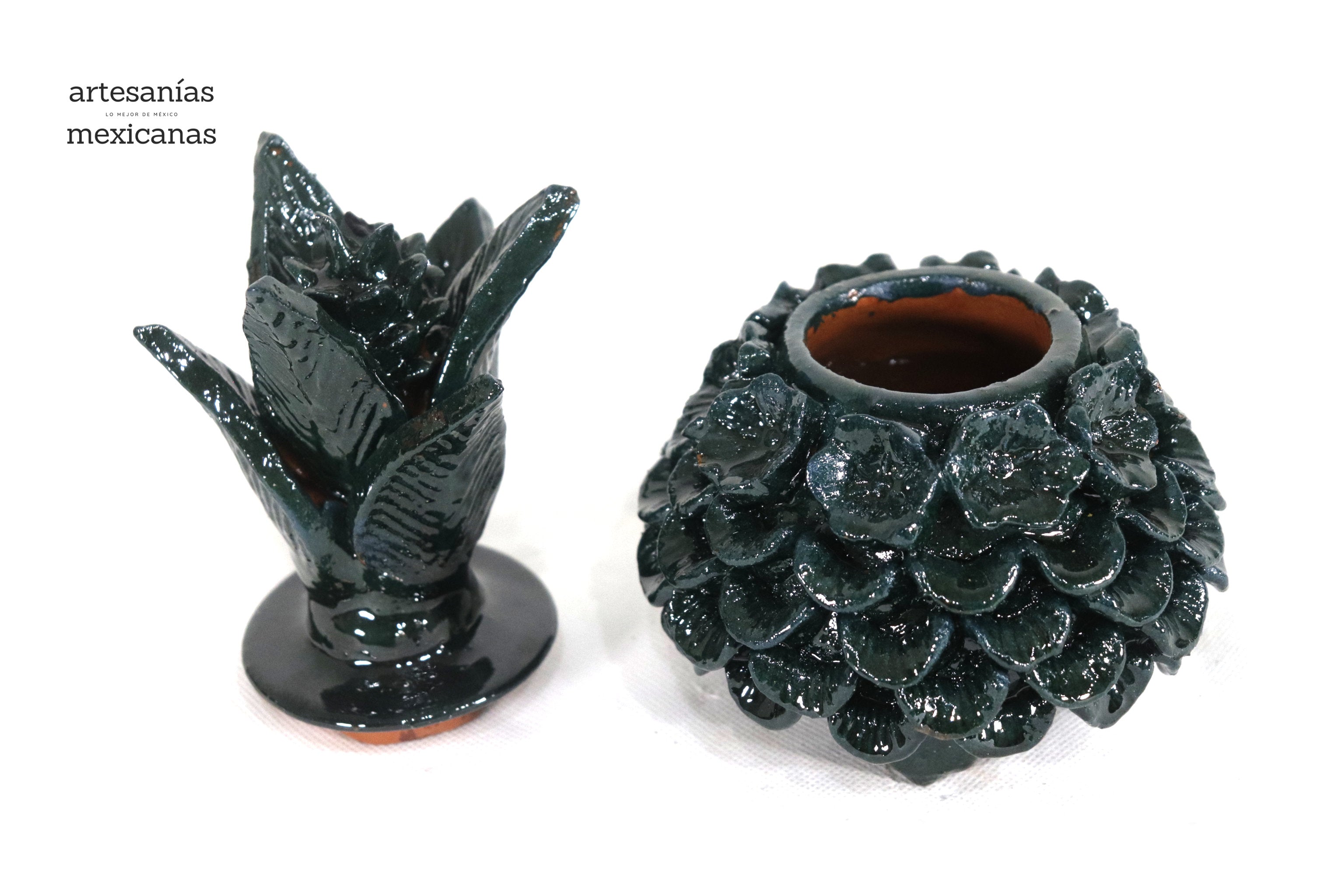 Michoacán Clay Pineapple - Green small petals and flowers - 7.7 in. - Made to Order +10 Pcs. Juan Gtz