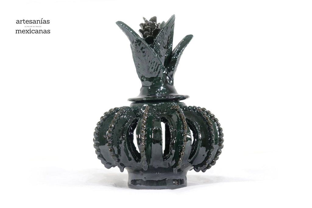 Michoacán Clay Pineapple - Green small barrel cactus openwork - 7.7 in. - Made to Order Juan Gtz