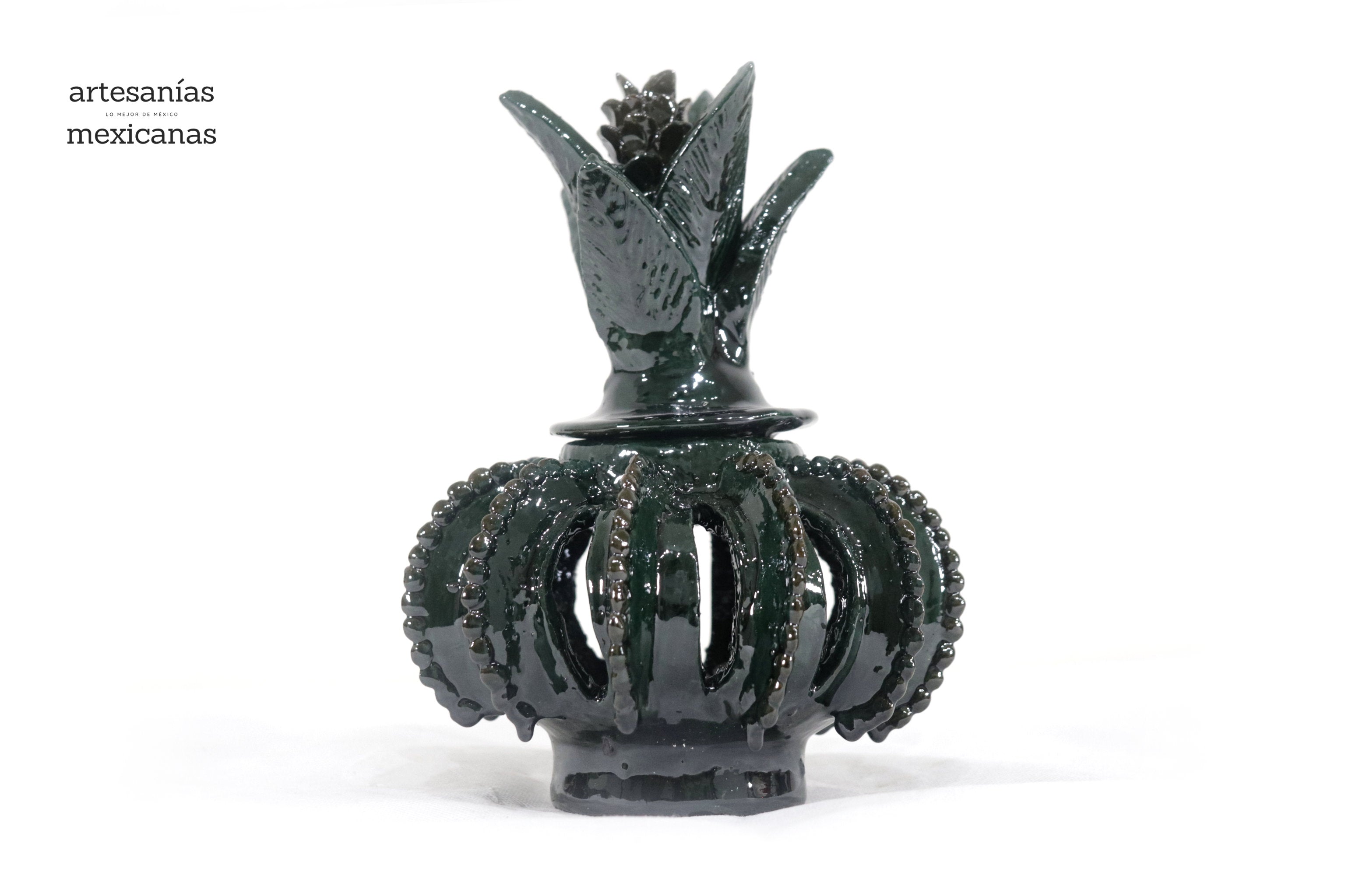 Michoacán Clay Pineapple - Green small barrel cactus openwork - 7.7 in. - Made to Order Juan Gtz