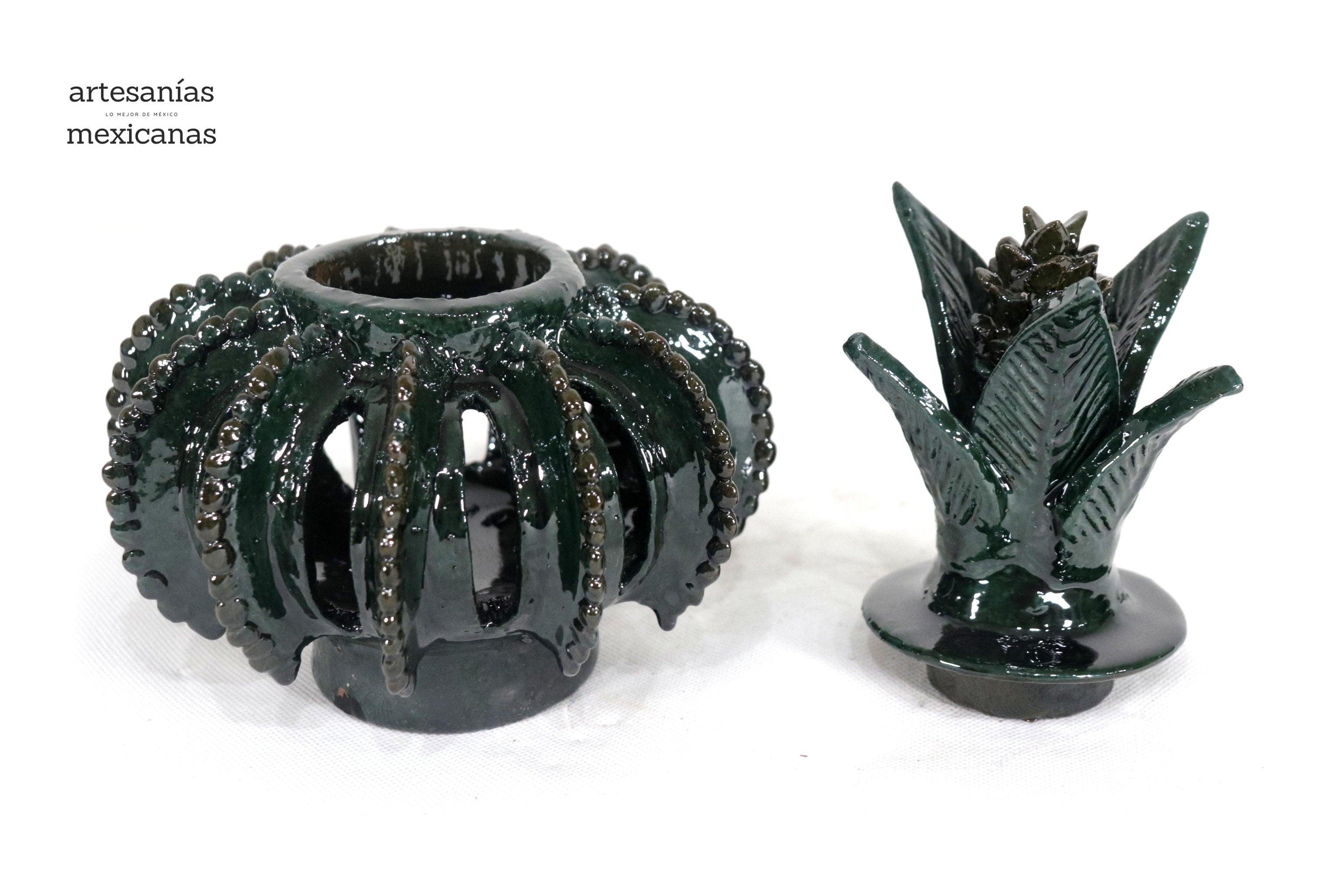 Michoacán Clay Pineapple - Green small barrel cactus openwork - 7.7 in. - Made to Order Juan Gtz
