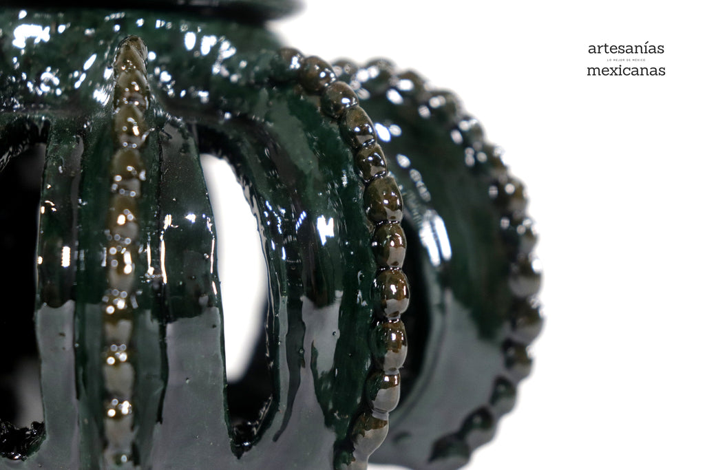 Michoacán Clay Pineapple - Green small barrel cactus openwork - 7.7 in. - Made to Order Juan Gtz
