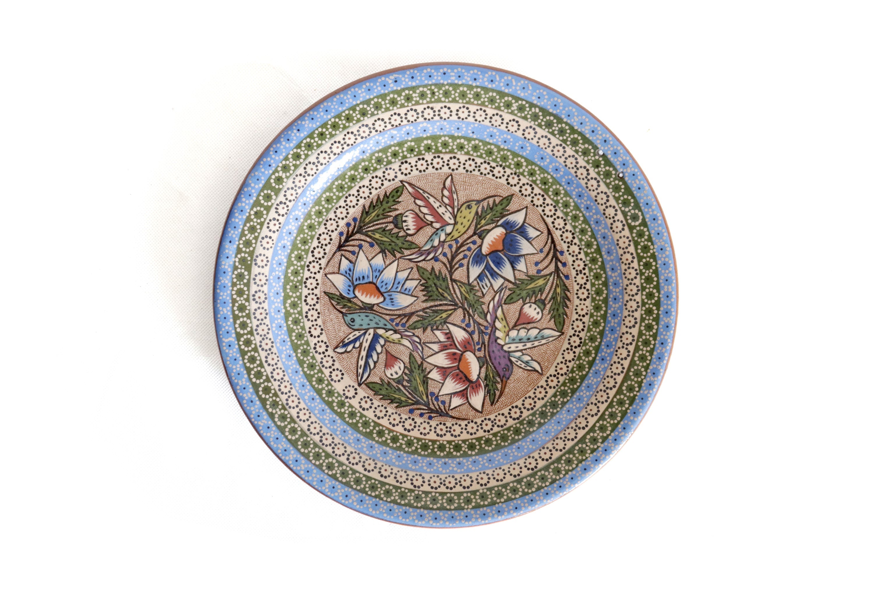 Plato with Flowers and Colibríes - 10.6 in. diámetro Punteado Capula