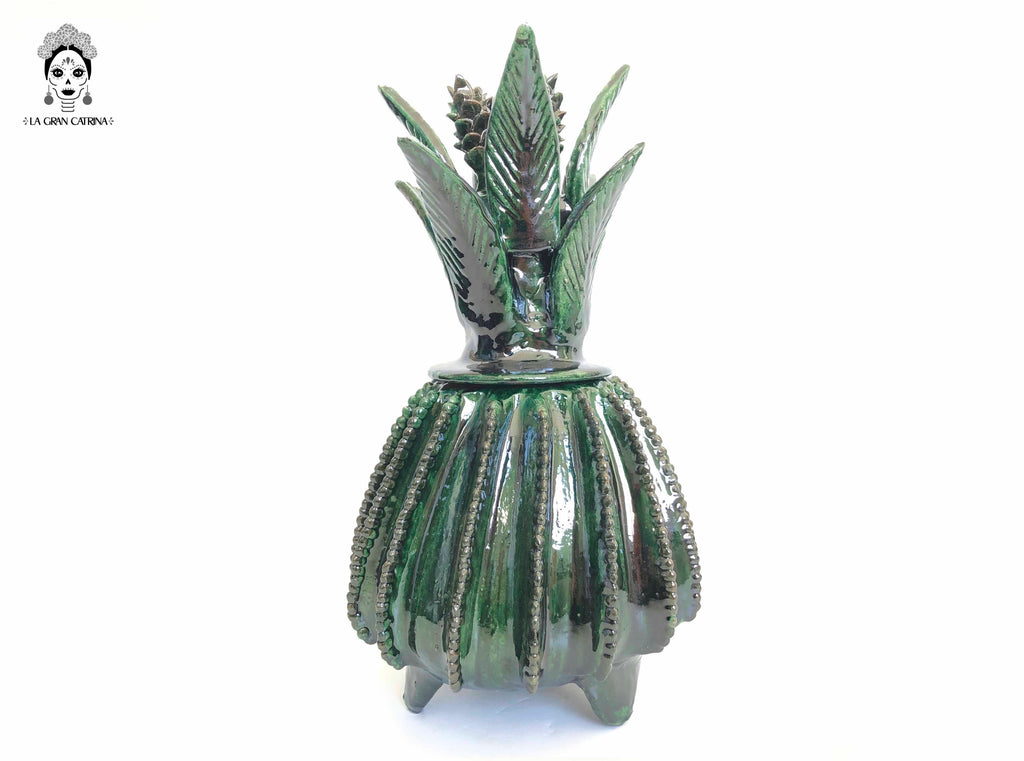 Michoacán Clay Pineapple - Green Barrel Cactus - 13 in. - Made to Order Juan Gtz