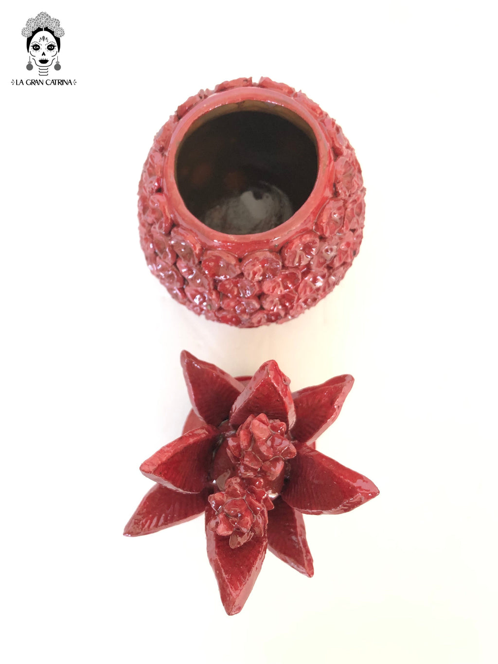 Michoacán Clay Pineapple - Flowers red - 11 in. - Made to Order Juan Gtz