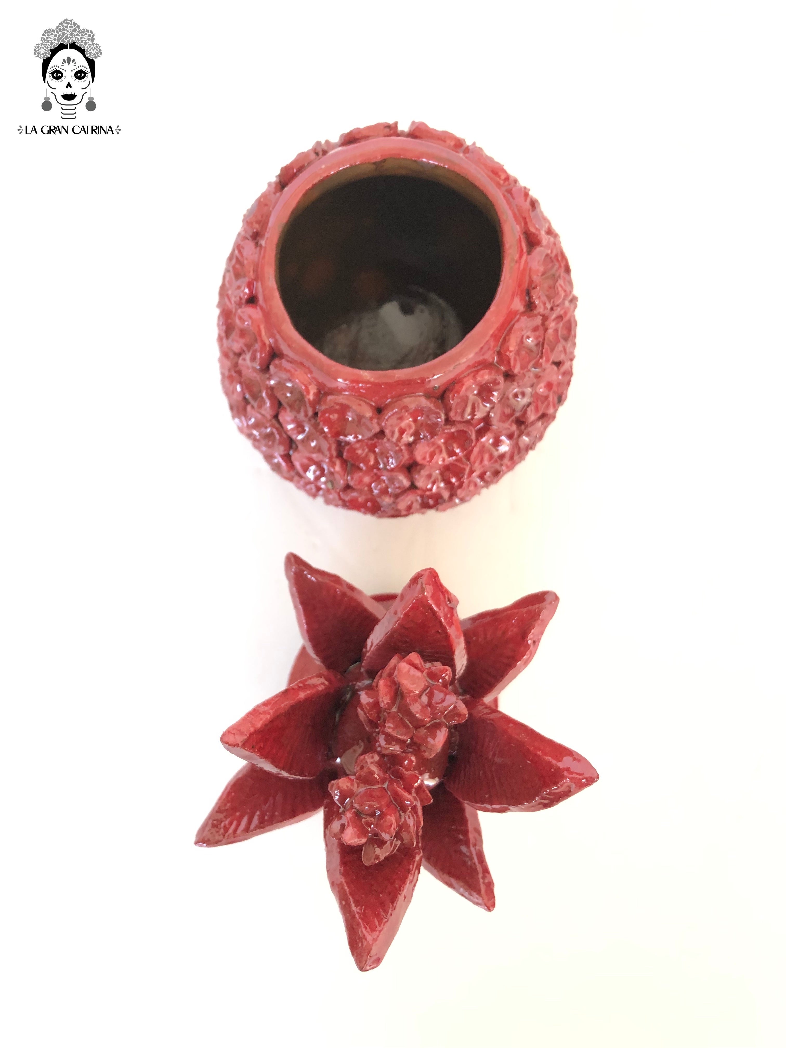Michoacán Clay Pineapple - Flowers red - 11 in. - Made to Order Juan Gtz