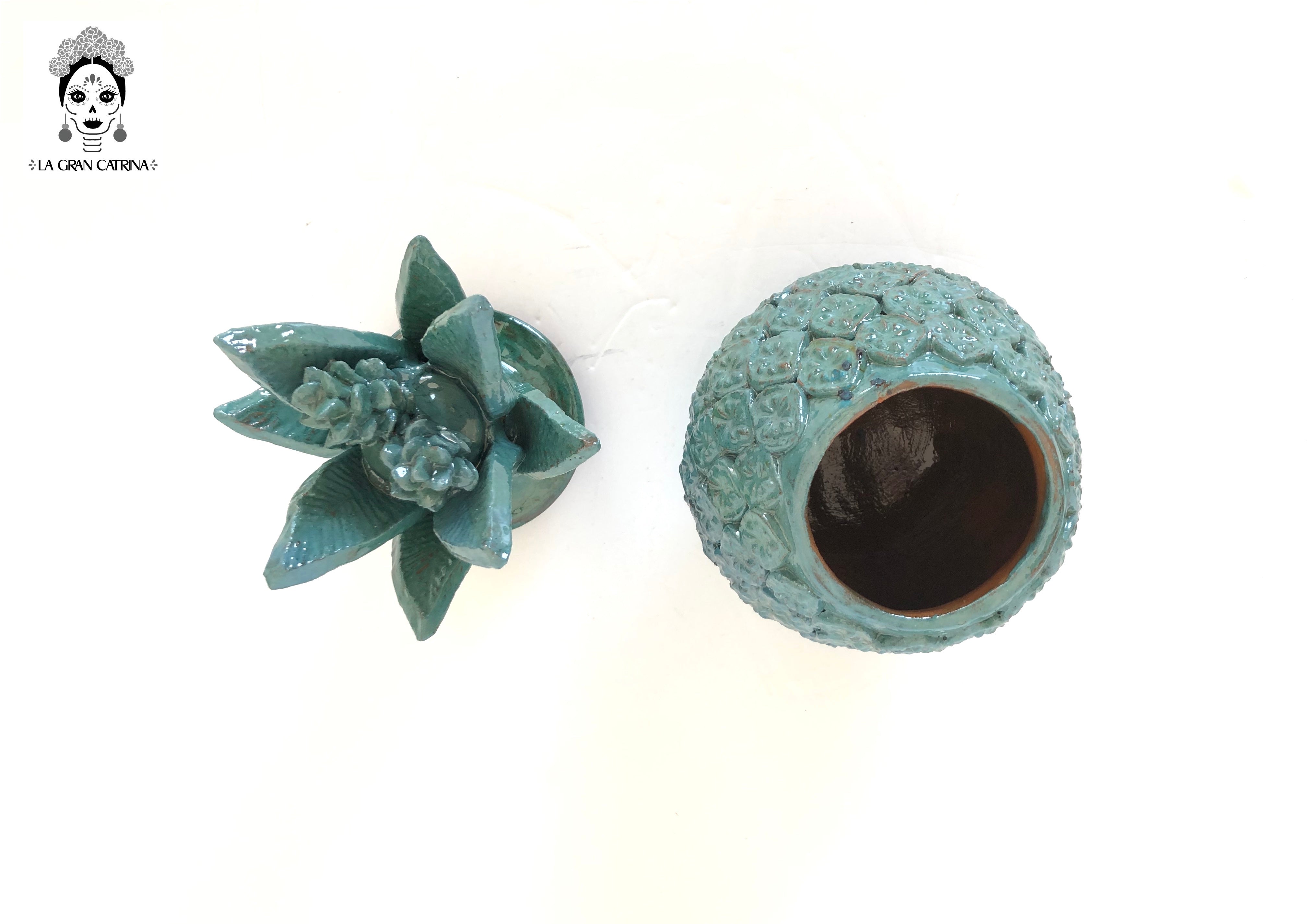 Michoacán Clay Pineapple - Rombos turquoises - 11 in. - Made to Order Juan Gtz