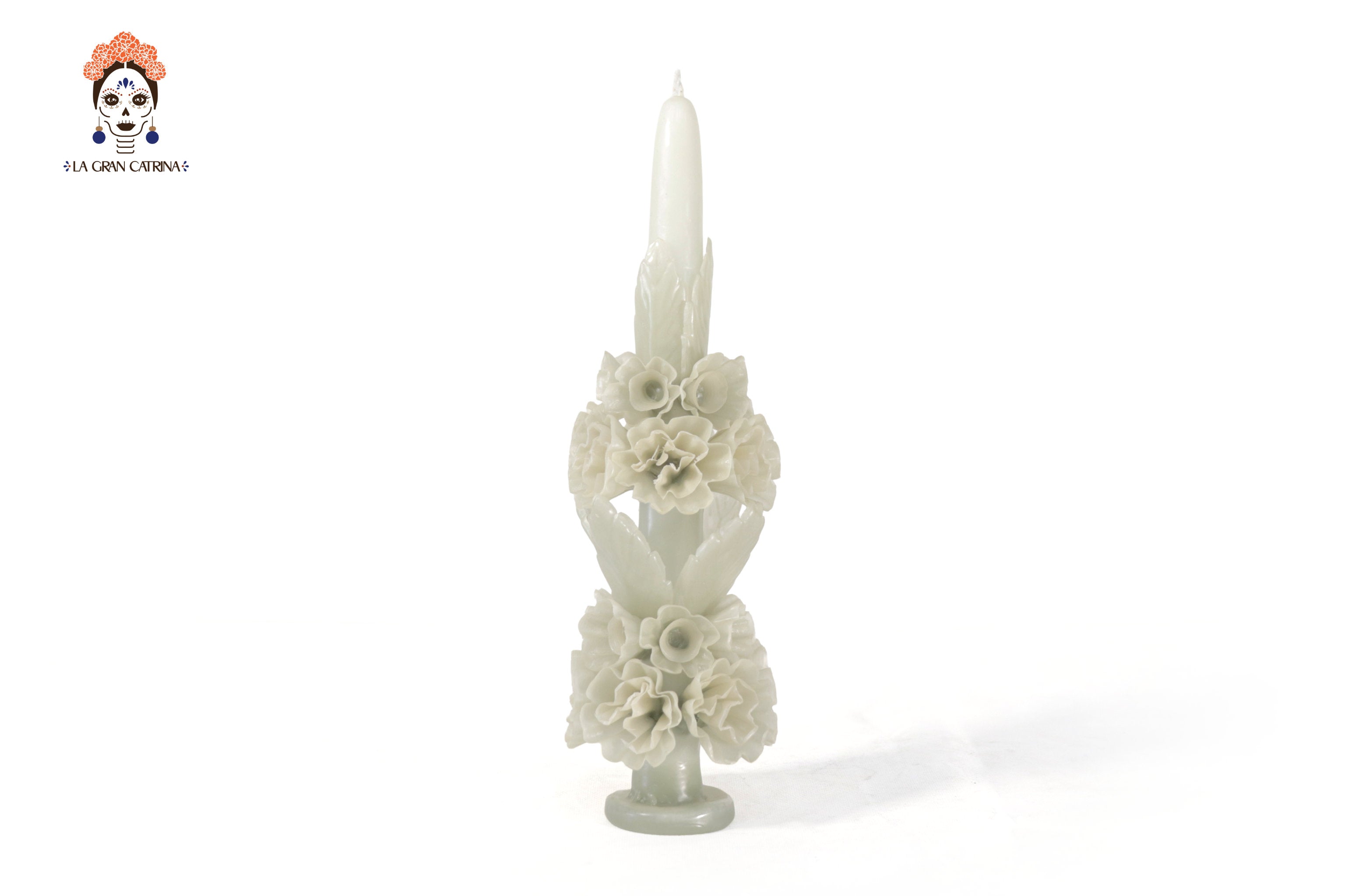 Sculpted Candle - Decorative Flowers White - 11 in. Viviana