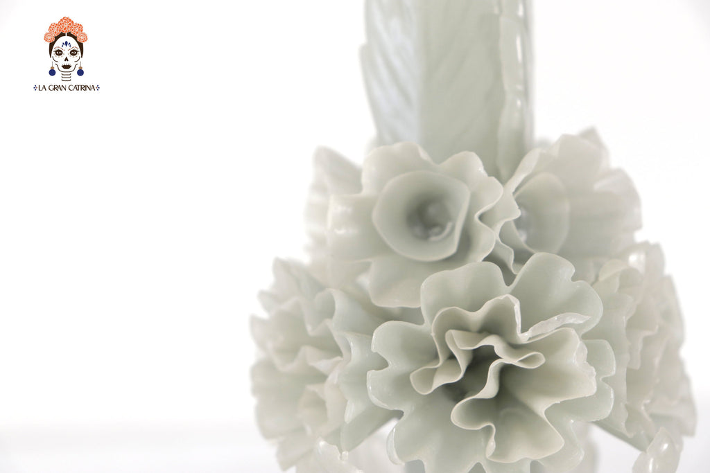 Sculpted Candle - Decorative Flowers White Olive - 11 in. Viviana