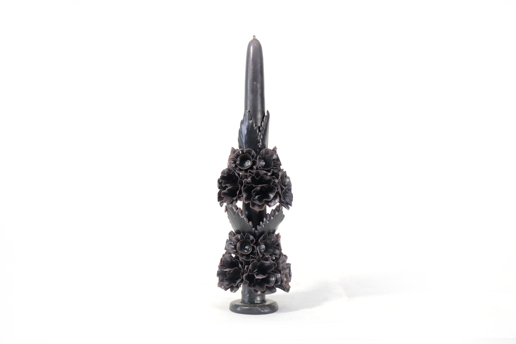 Sculpted Candle - Decorative Flowers Black - 11 in. Viviana