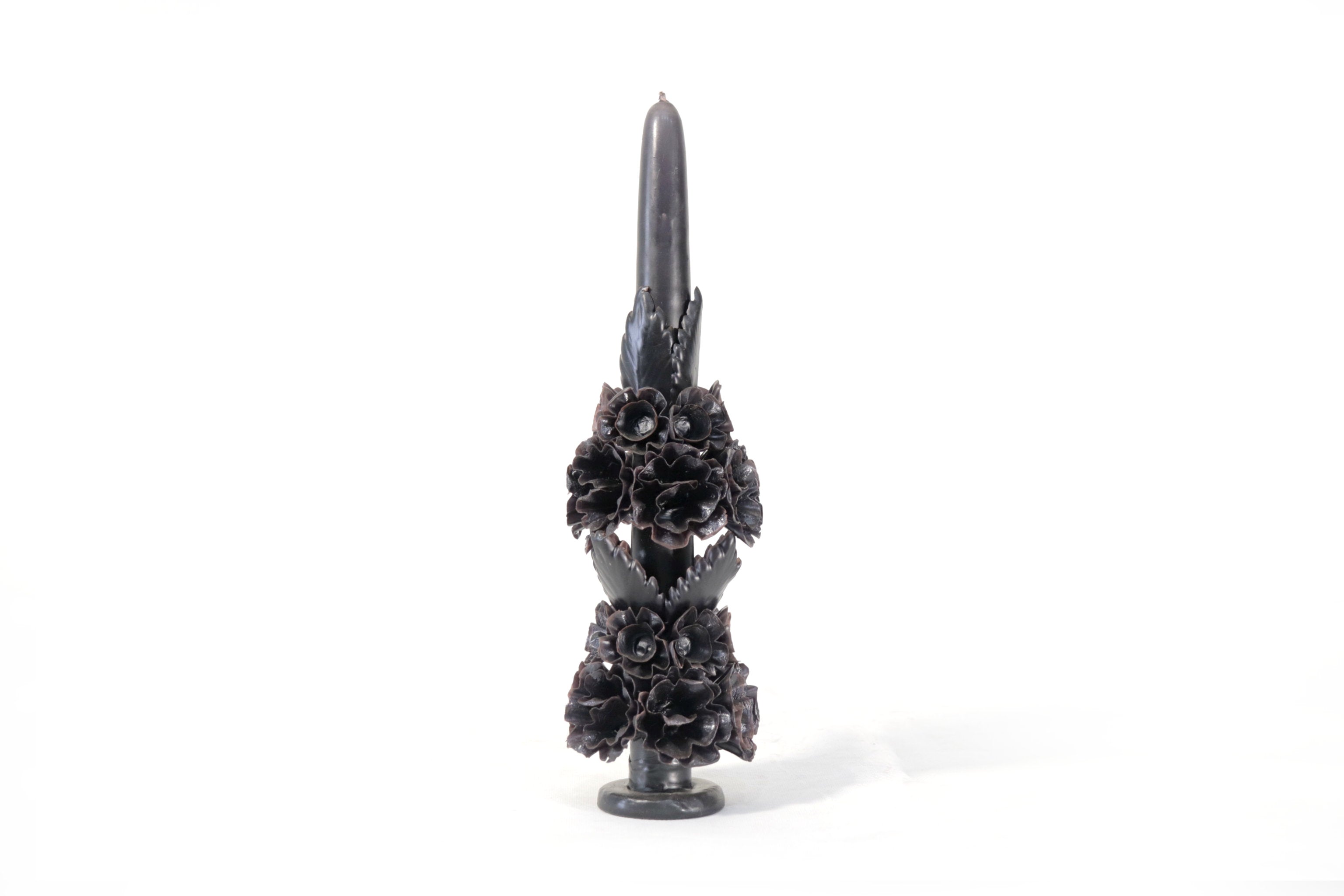 Sculpted Candle - Decorative Flowers Black - 11 in. Viviana