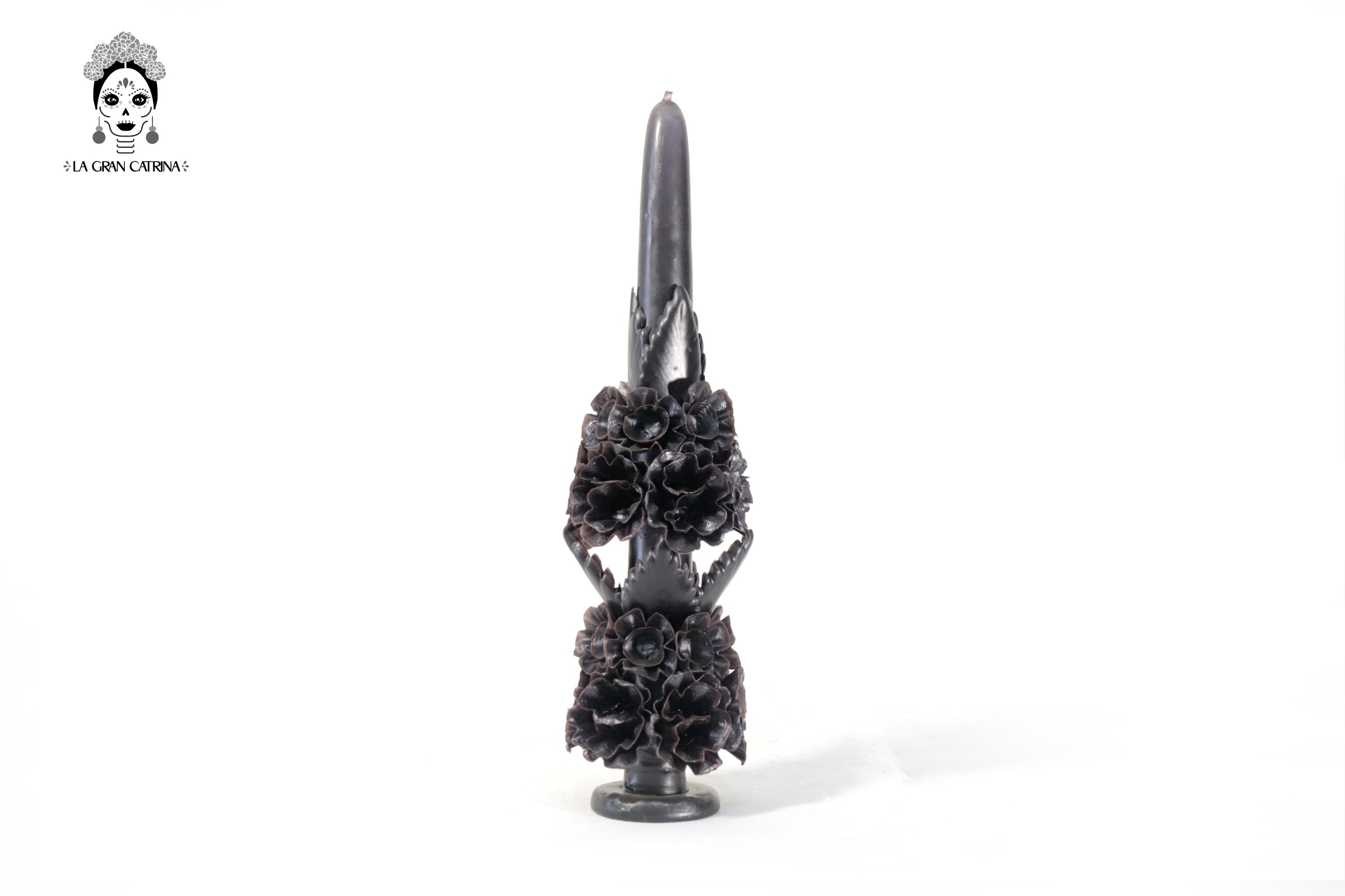 Sculpted Candle - Decorative Flowers Black - 11 in. Viviana