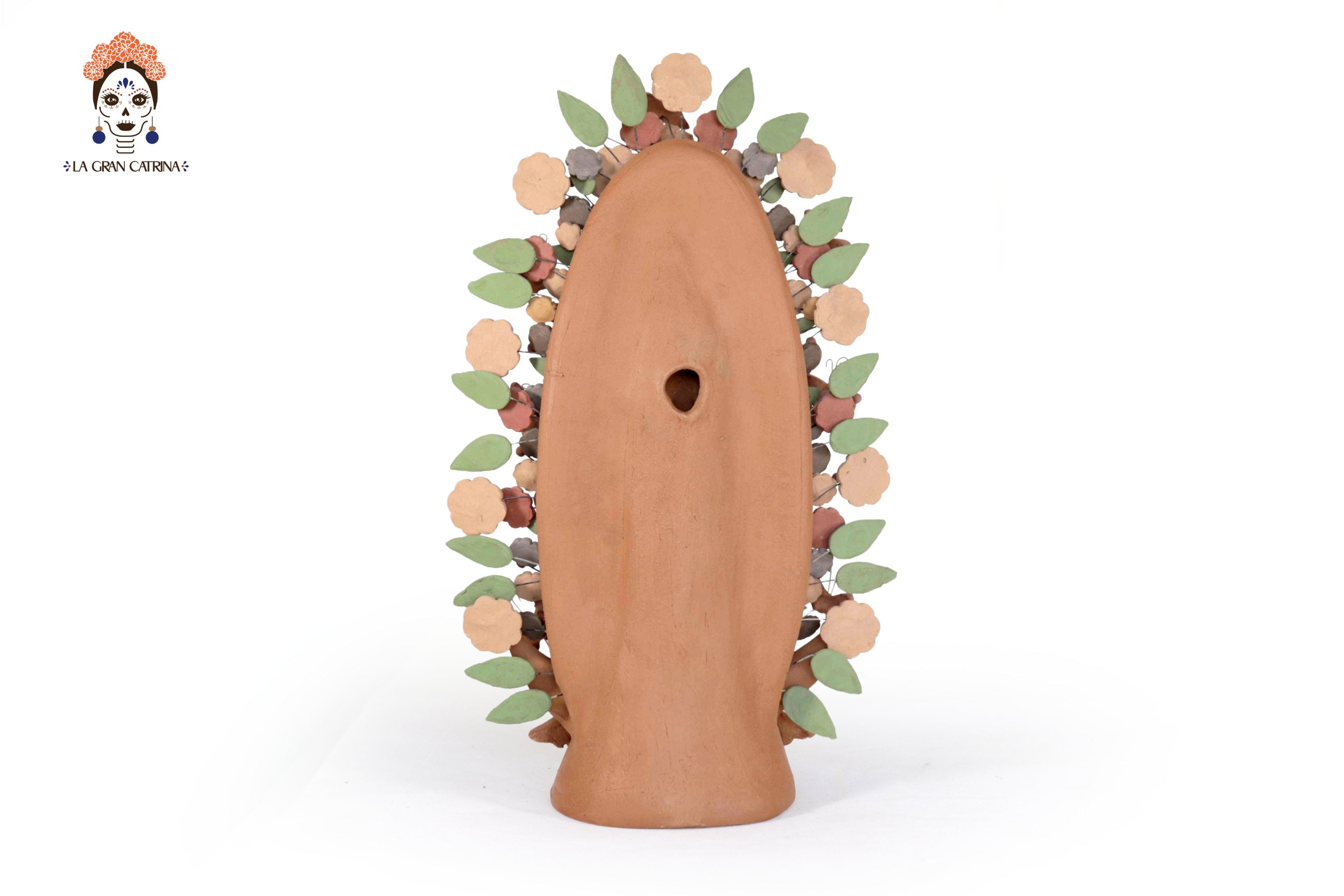 Virgin of Guadalupe - Natural Clay with Butterflies and flowers - 10.8 in. Cecilio