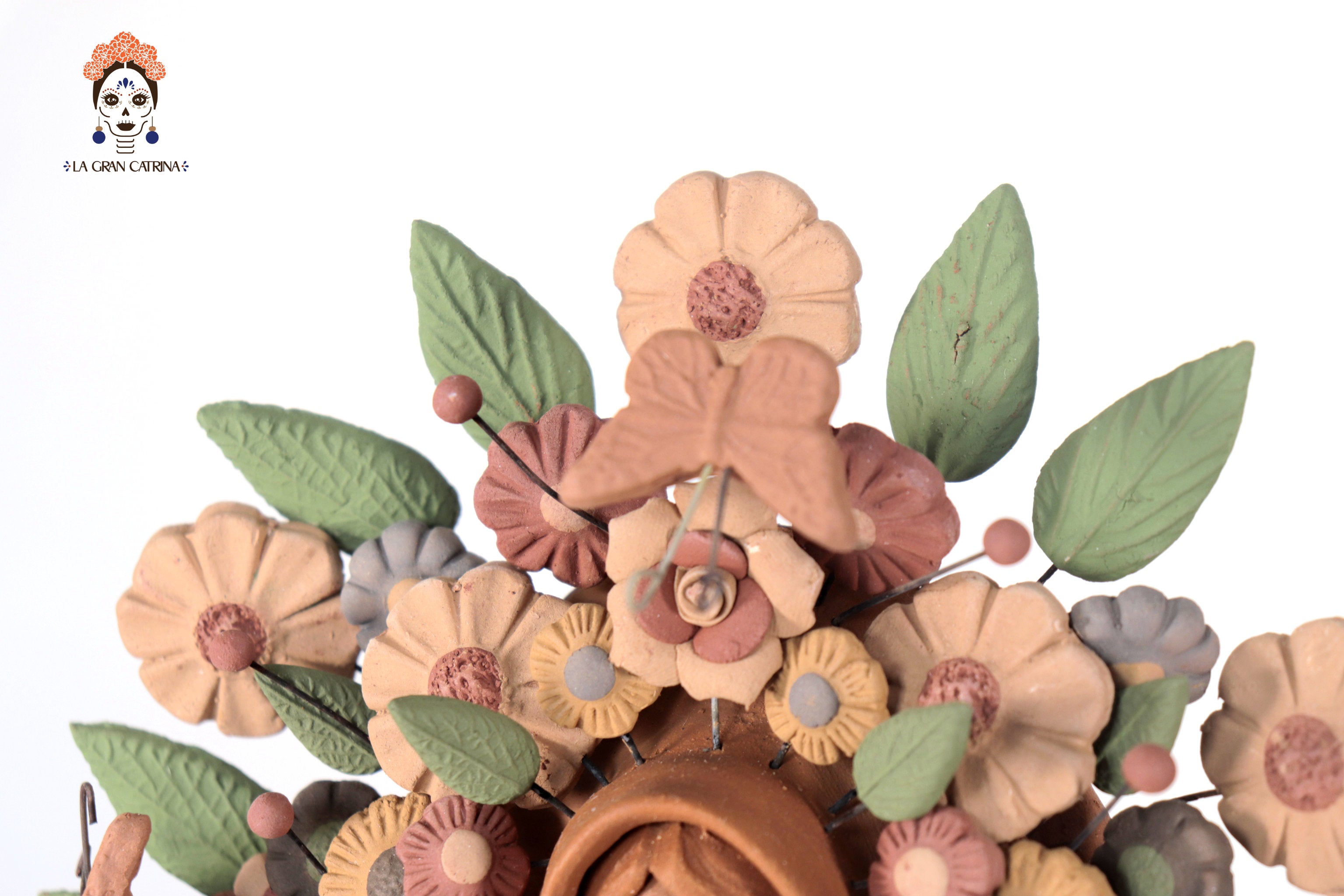 Virgin of Guadalupe - Natural Clay with Butterflies and flowers - 10.8 in. Cecilio