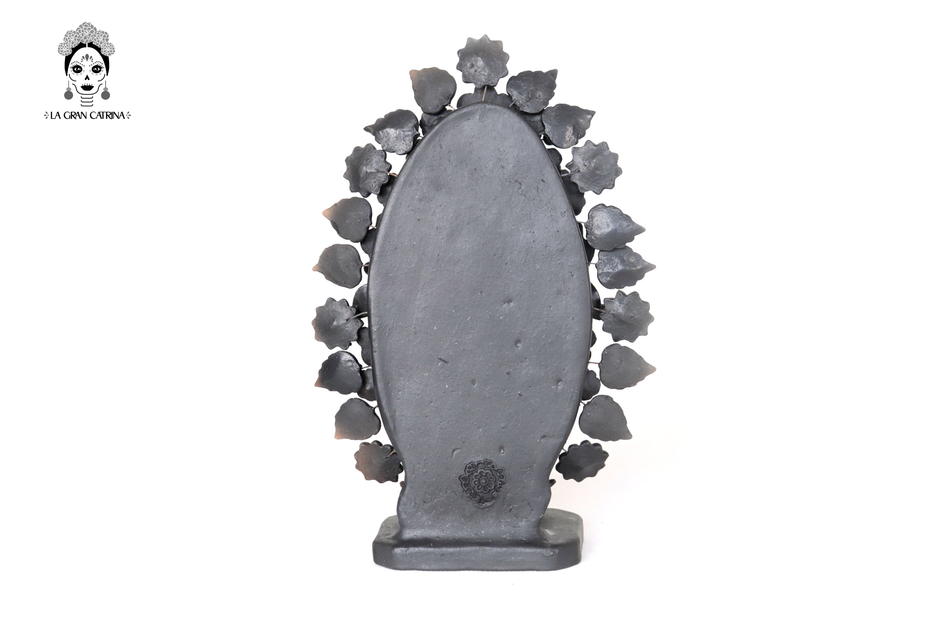 Virgin of Guadalupe - Clay black with Butterflies and flowers - 8.8 in. Cecilio