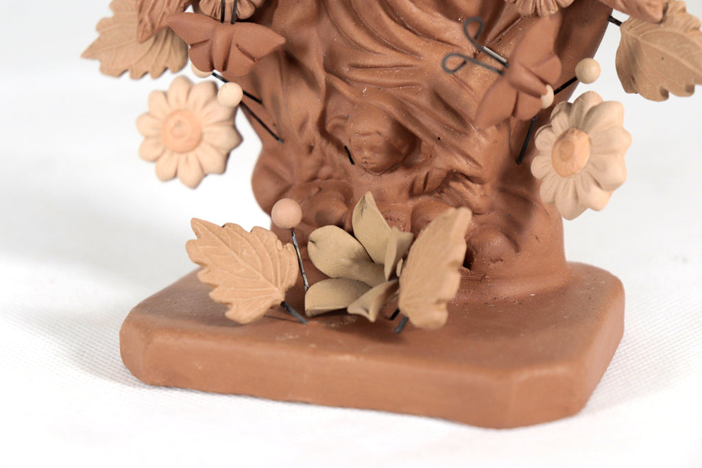 Virgin of Guadalupe - Natural Clay with Butterflies and flowers tono brown - 8.8 in. Cecilio