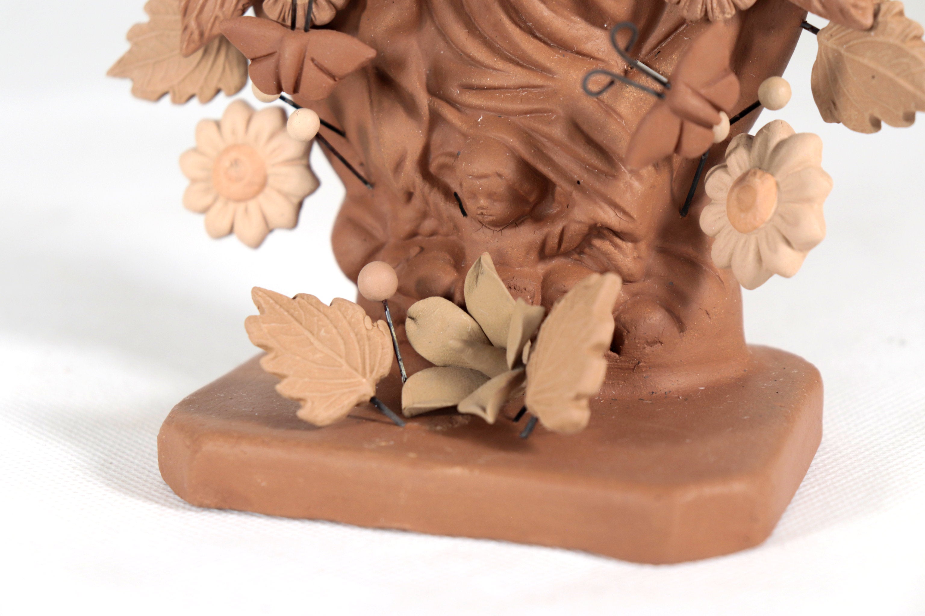 Virgin of Guadalupe - Natural Clay with Butterflies and flowers tono brown - 8.8 in. Cecilio
