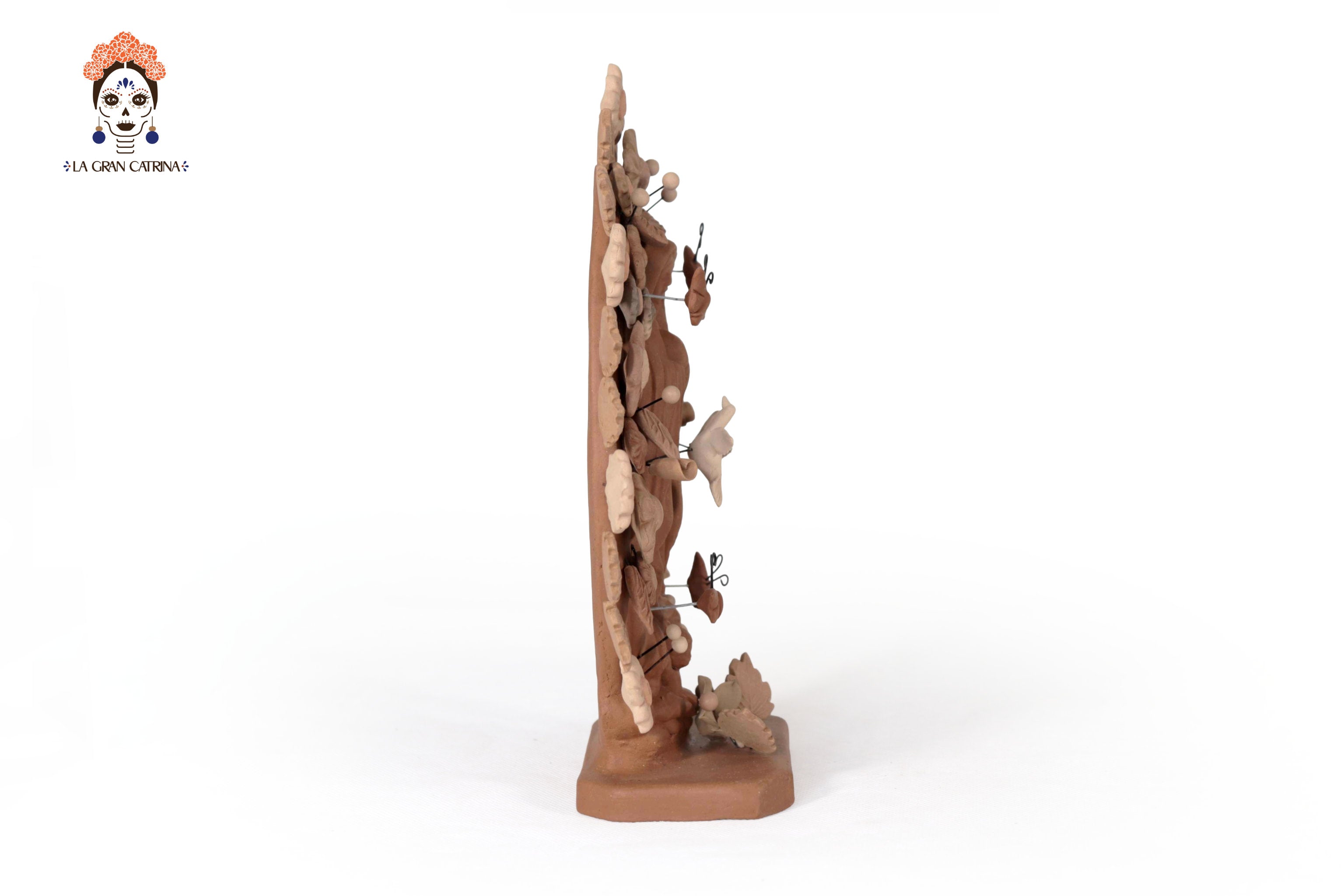 Virgin of Guadalupe - Natural Clay with Butterflies and flowers tono brown - 8.8 in. Cecilio