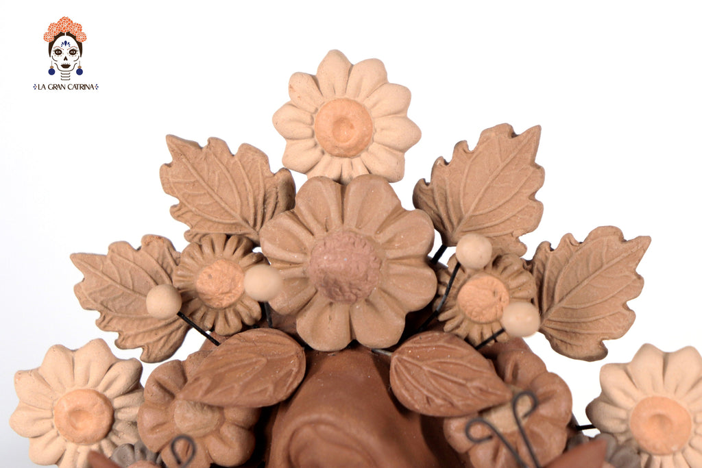 Virgin of Guadalupe - Natural Clay with Butterflies and flowers tono brown - 8.8 in. Cecilio