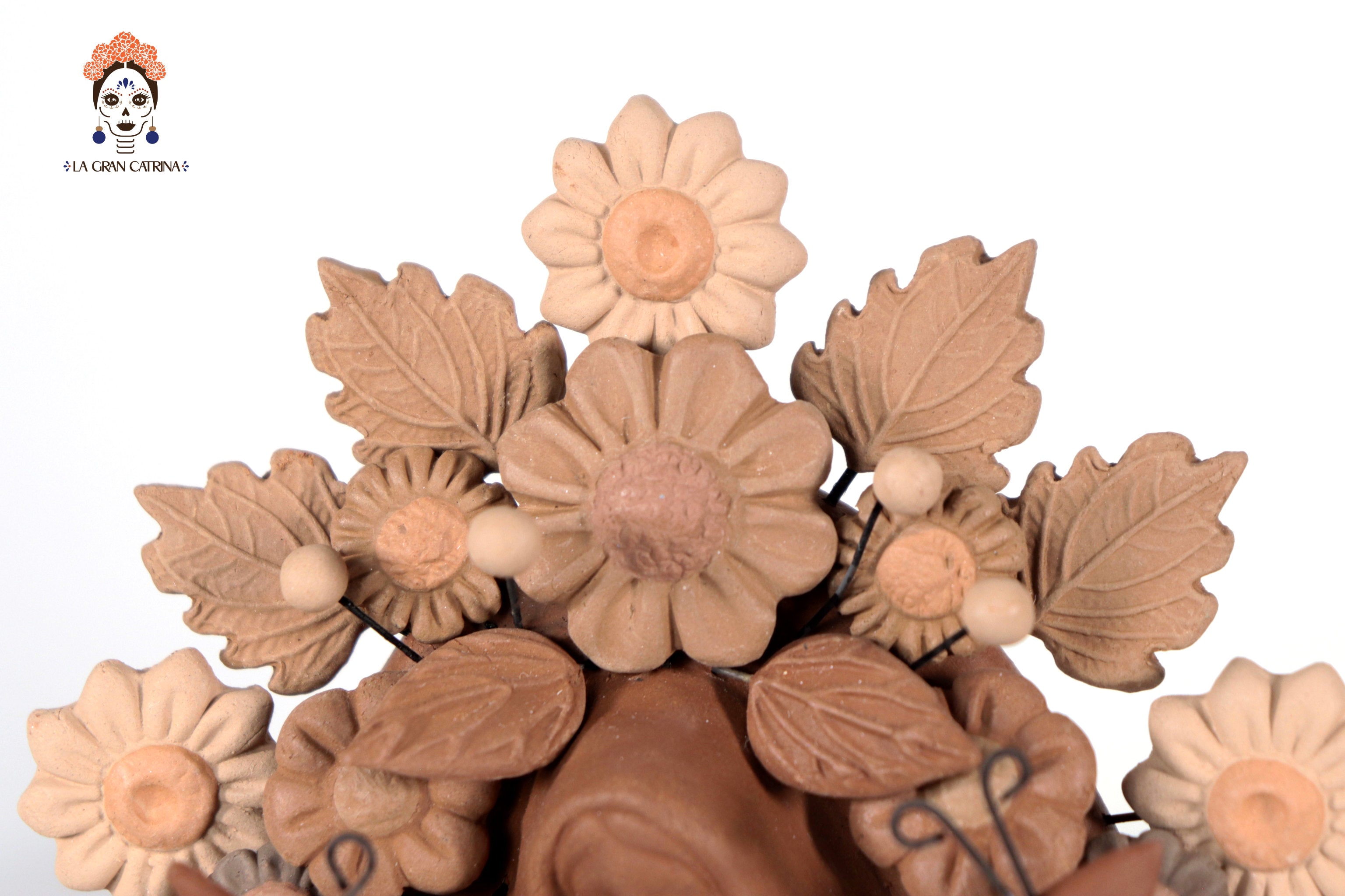Virgin of Guadalupe - Natural Clay with Butterflies and flowers tono brown - 8.8 in. Cecilio