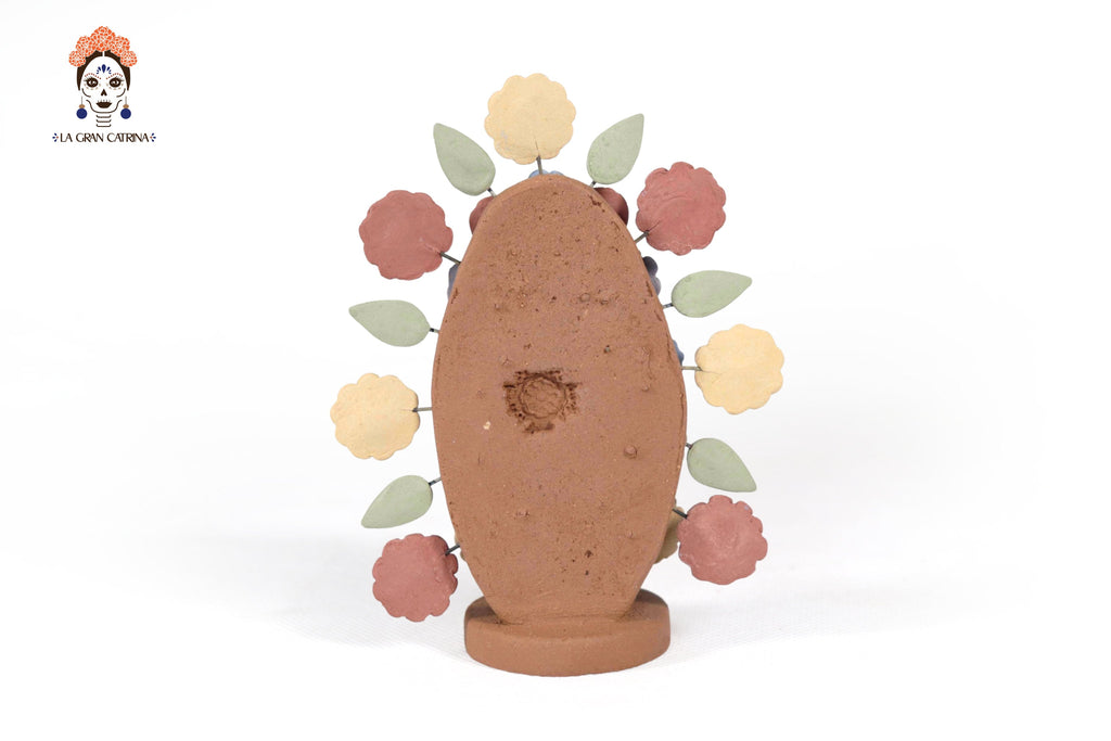 Virgin of Guadalupe - Natural Clay with Butterflies and flowers - 4.2 in. Cecilio