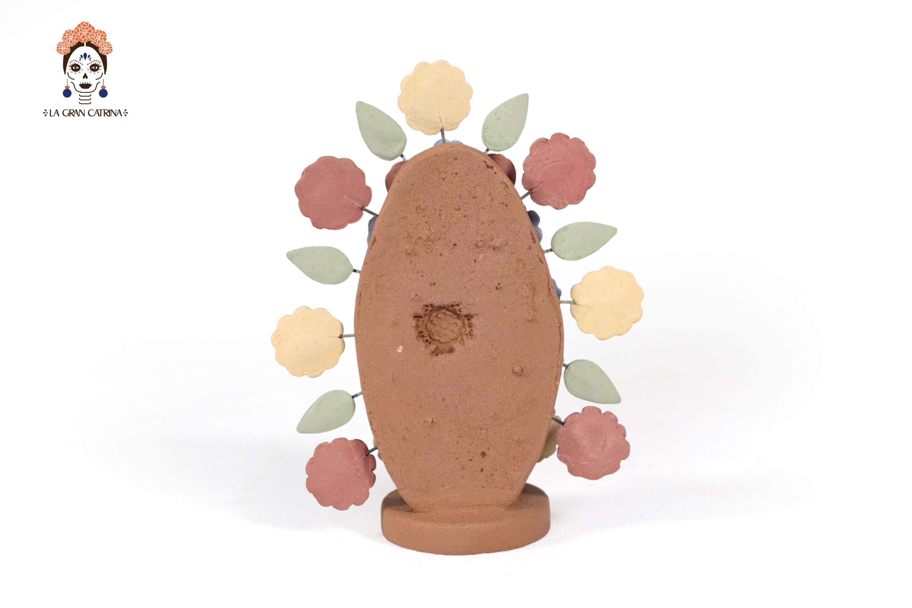 Virgin of Guadalupe - Natural Clay with Butterflies and flowers - 4.2 in. Cecilio