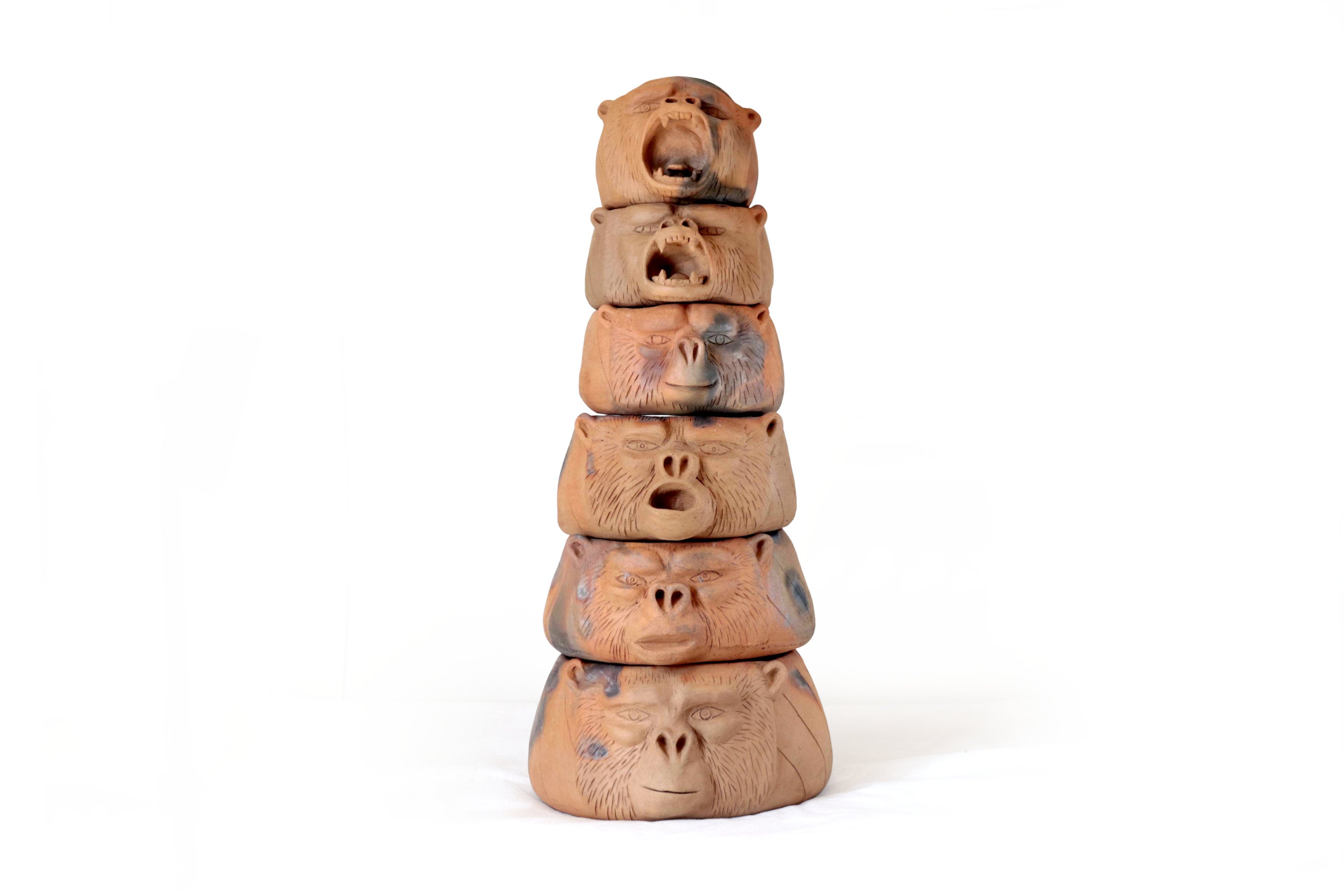 Tower of Gorillas of Natural Clay - 31.4 in. Zipiajo