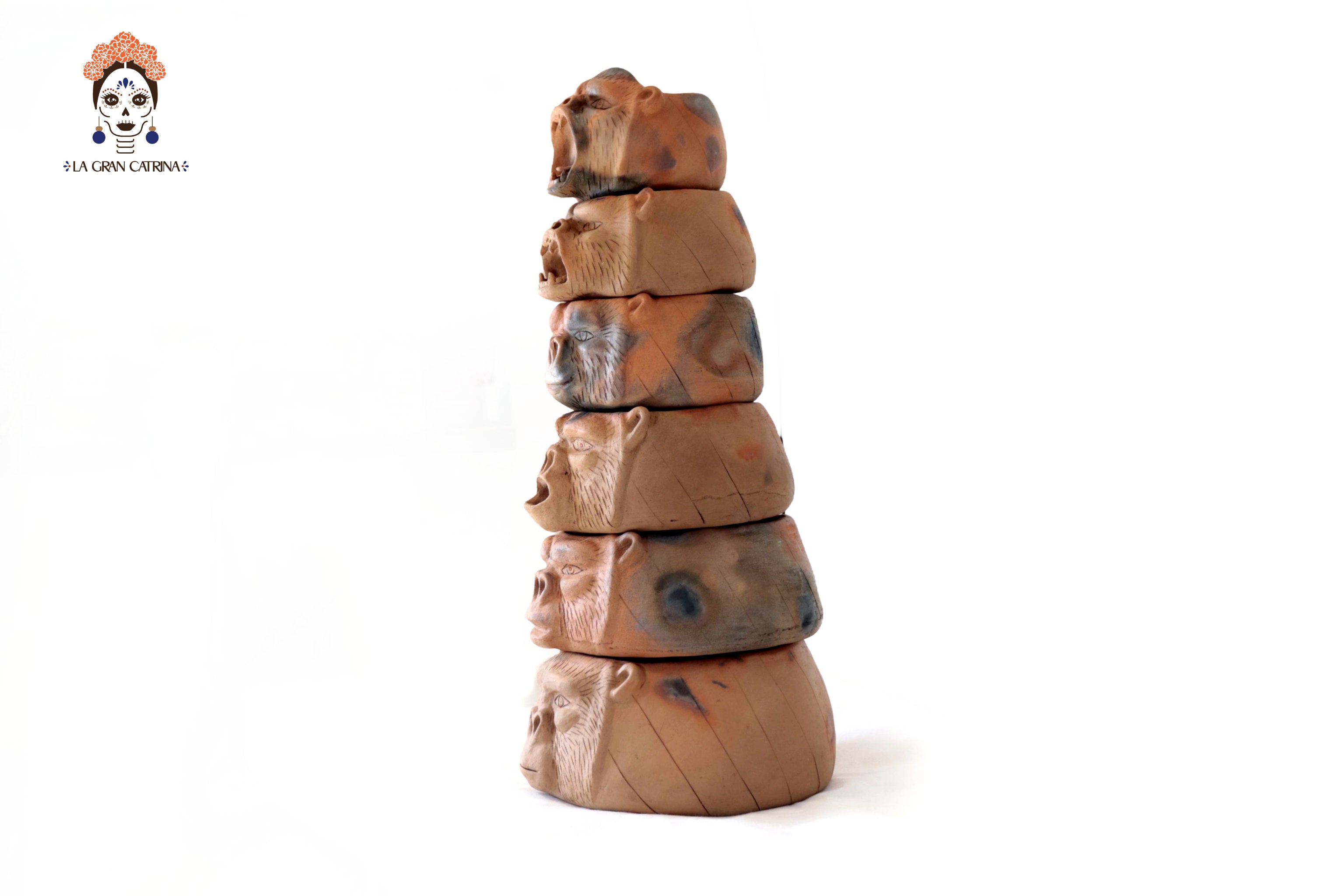 Tower of Gorillas of Natural Clay - 31.4 in. Zipiajo