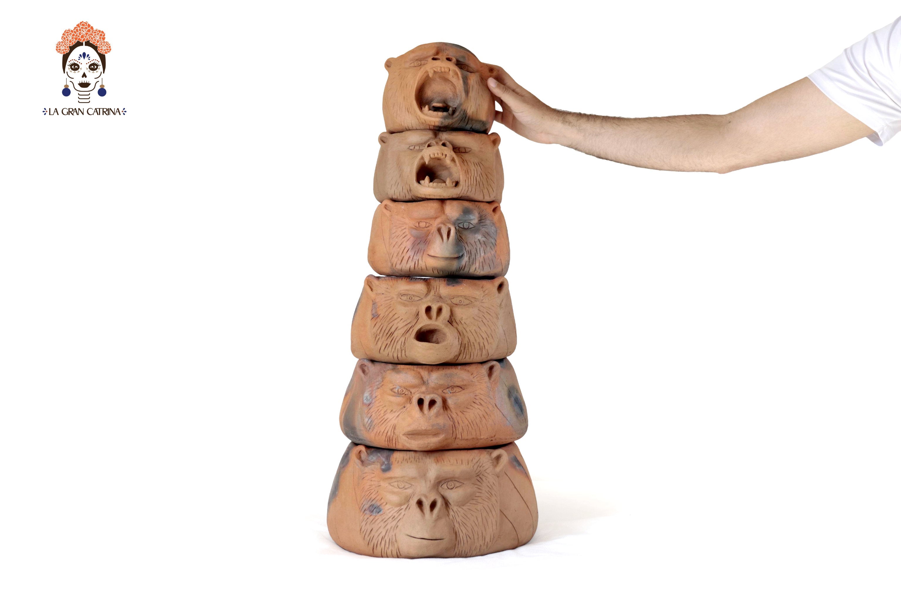 Tower of Gorillas of Natural Clay - 31.4 in. Zipiajo