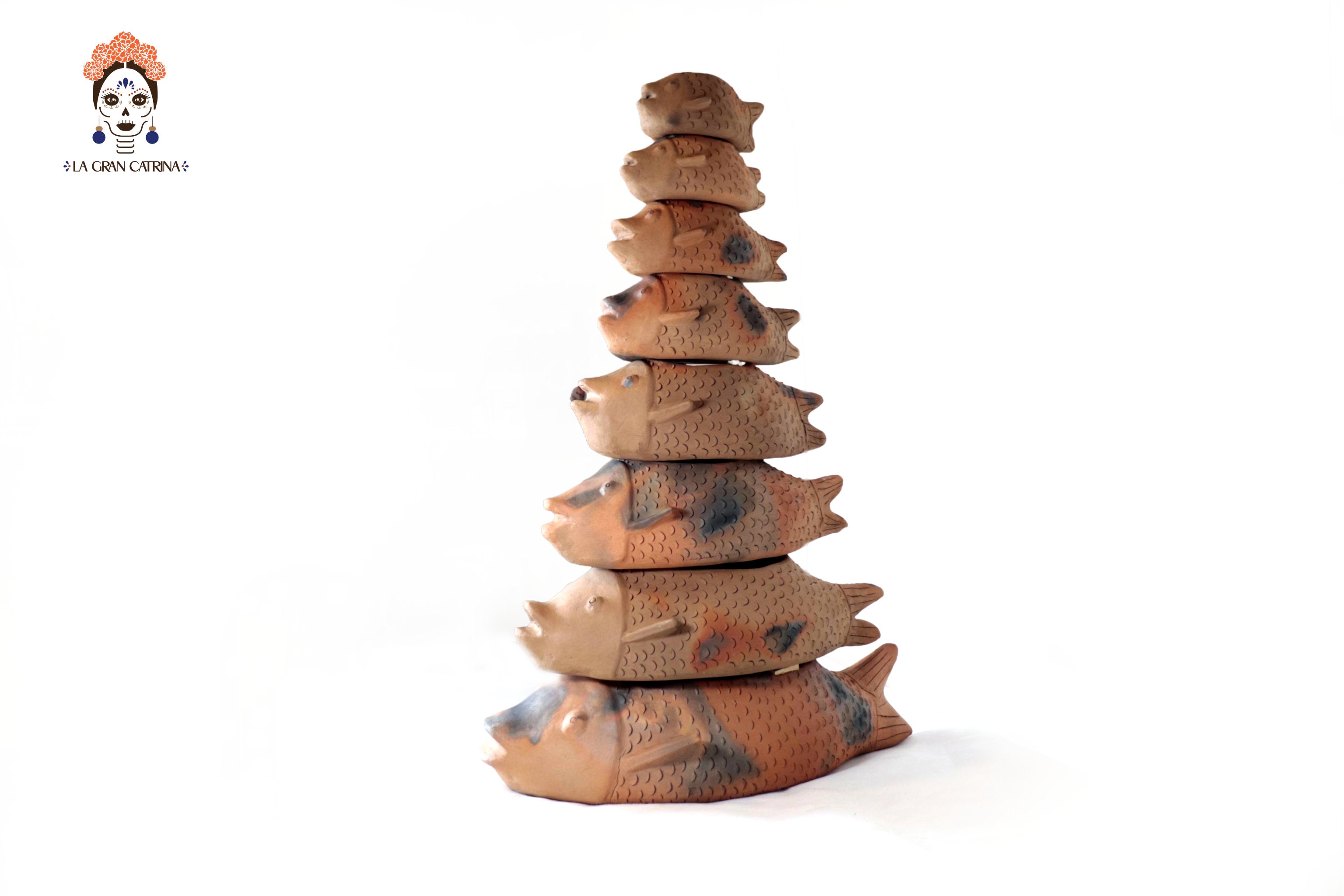Tower of Fish of Natural Clay - 30.7 in. Zipiajo