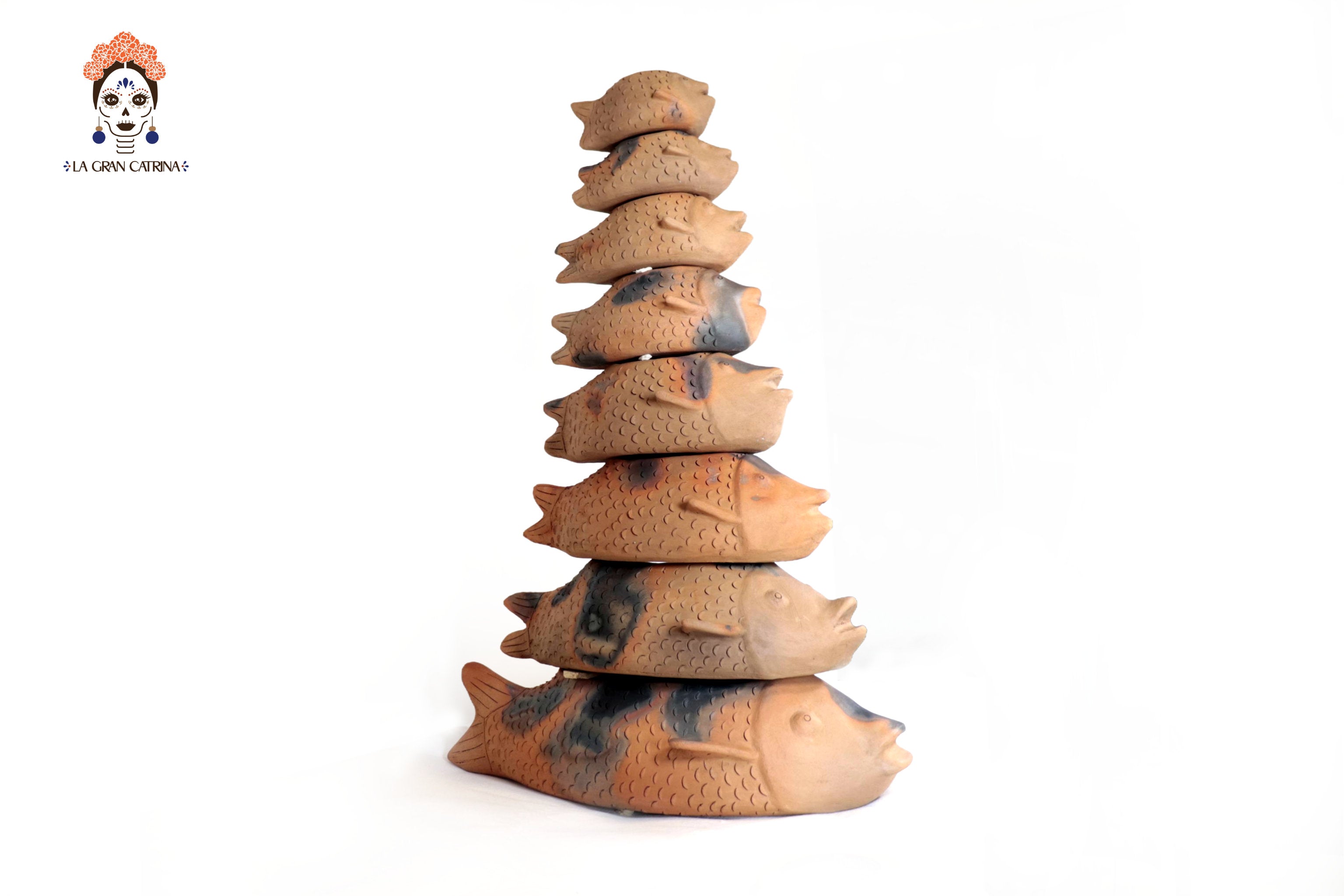 Tower of Fish of Natural Clay - 30.7 in. Zipiajo