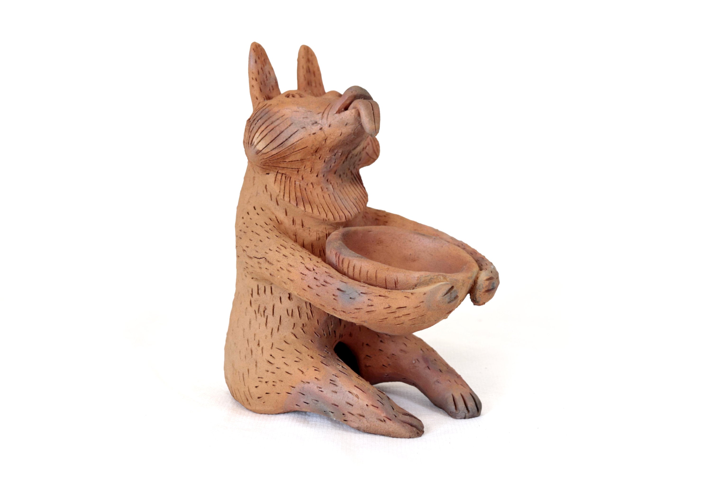 Seed-Holding Fox with Bowl of Natural Clay - 9.6 in. Zipiajo
