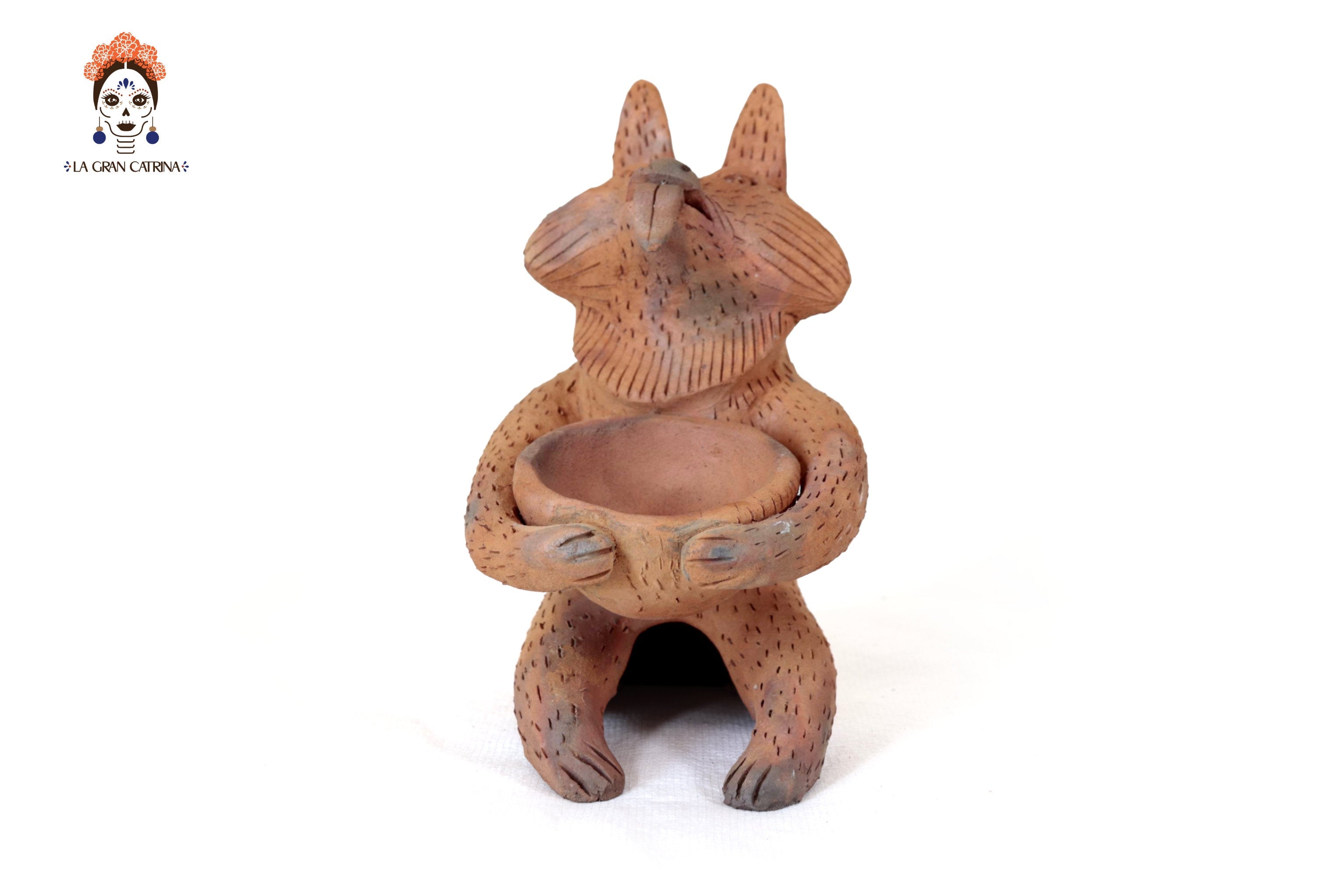 Seed-Holding Fox with Bowl of Natural Clay - 9.6 in. Zipiajo