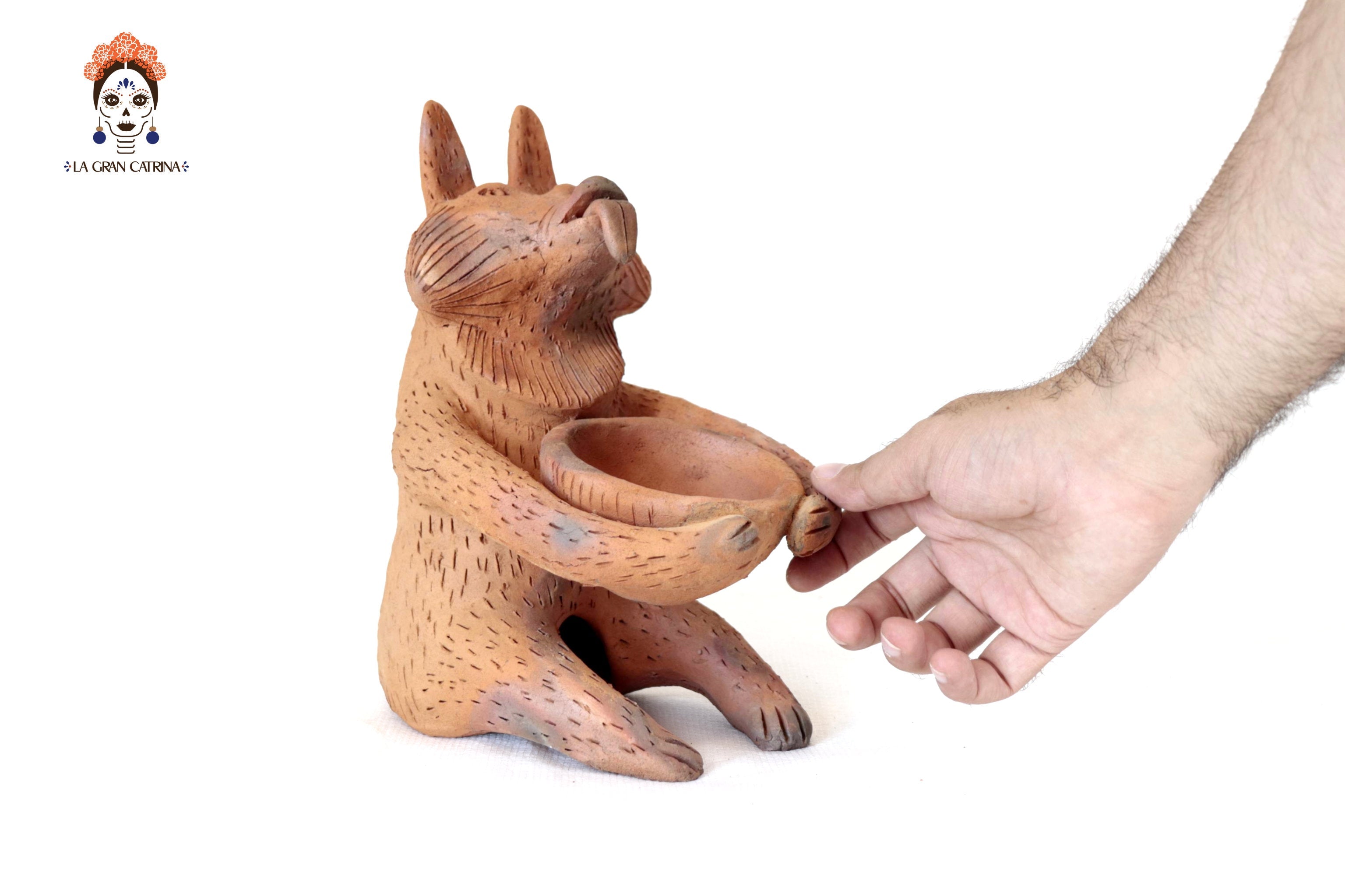 Seed-Holding Fox with Bowl of Natural Clay - 9.6 in. Zipiajo