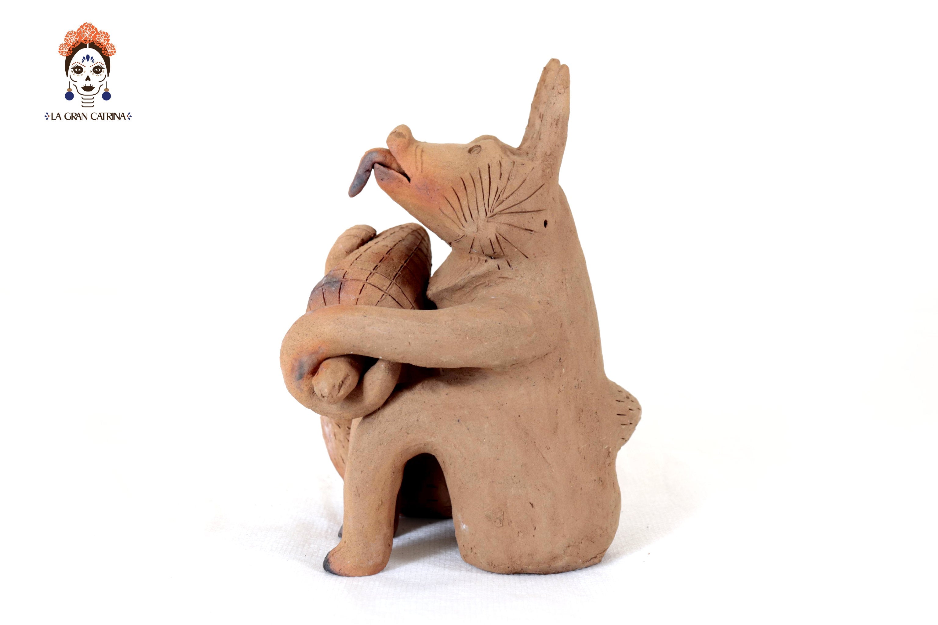 Seed-Holding Fox with Corncob of Natural Clay - 9 in. Zipiajo