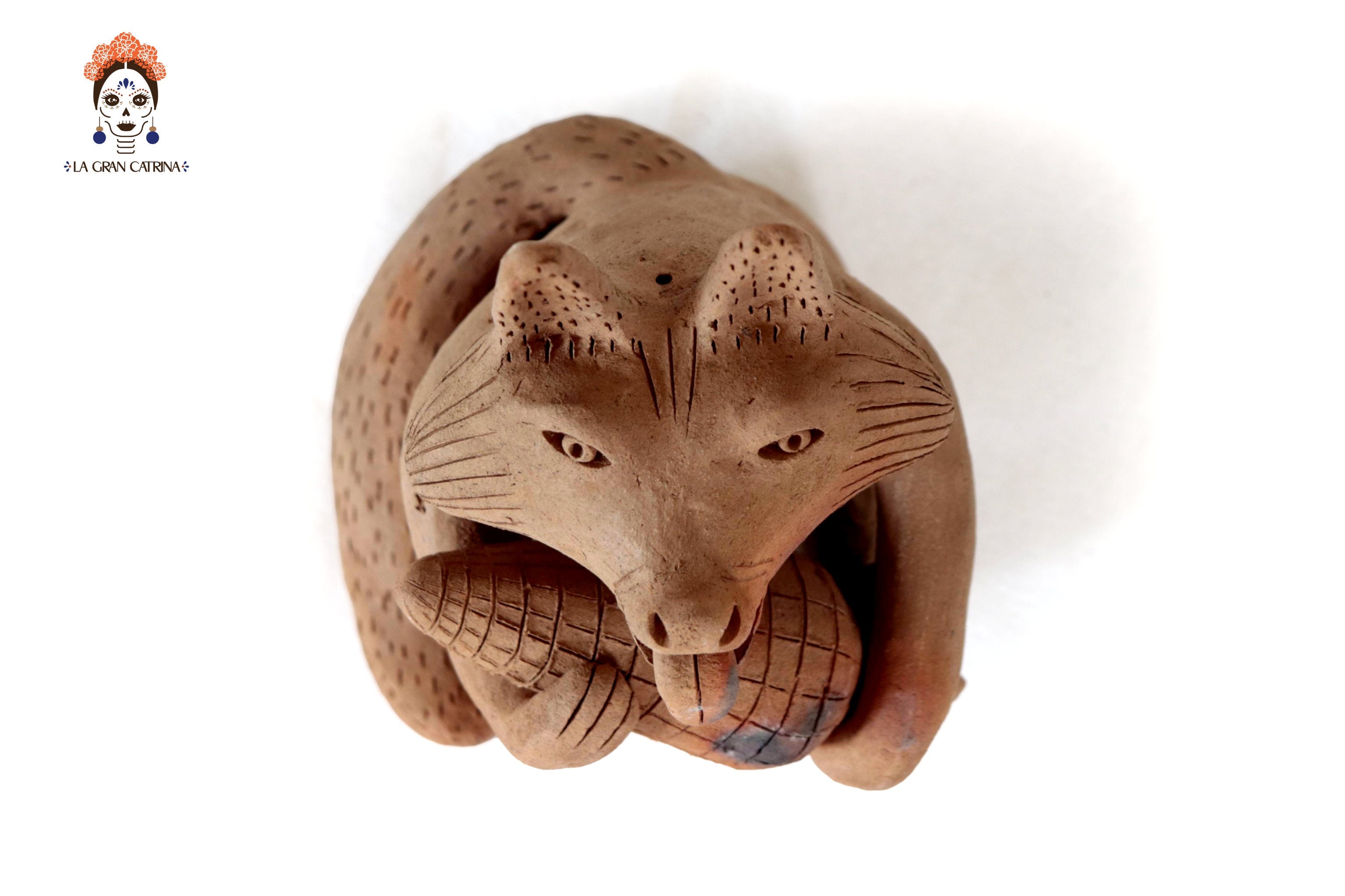 Seed-Holding Fox with Corncob of Natural Clay - 9 in. Zipiajo