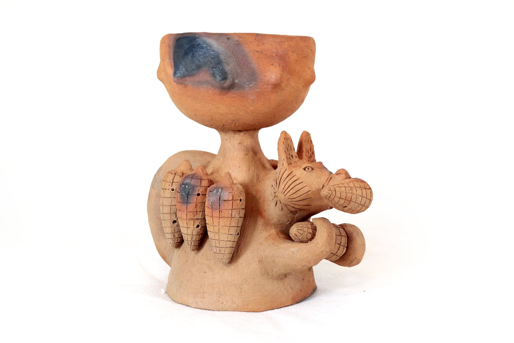 Seed-Holding Fox Copal Burner of Natural Clay - 9.4 in. Zipiajo