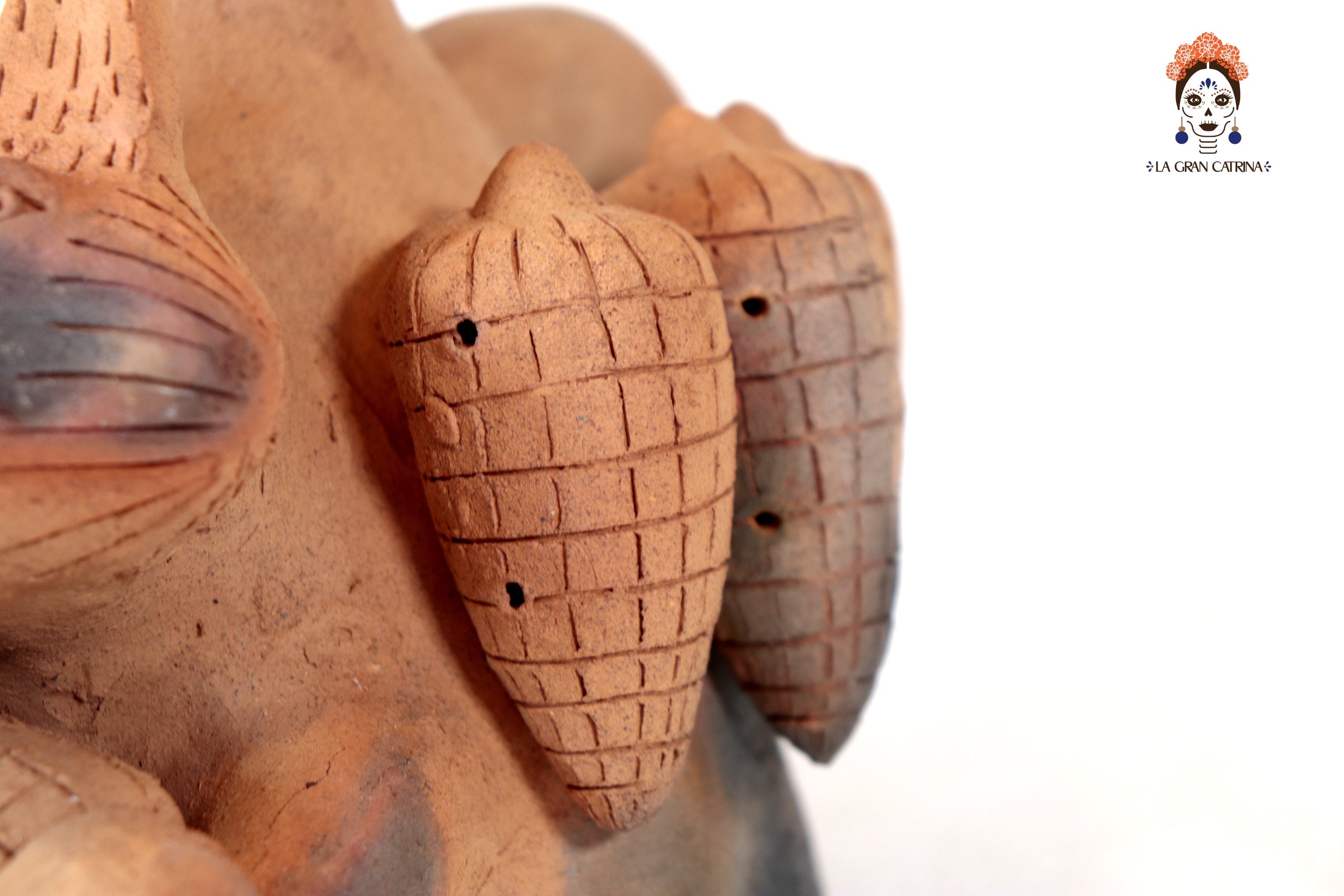 Seed-Holding Fox Copal Burner of Natural Clay - 9.4 in. Zipiajo