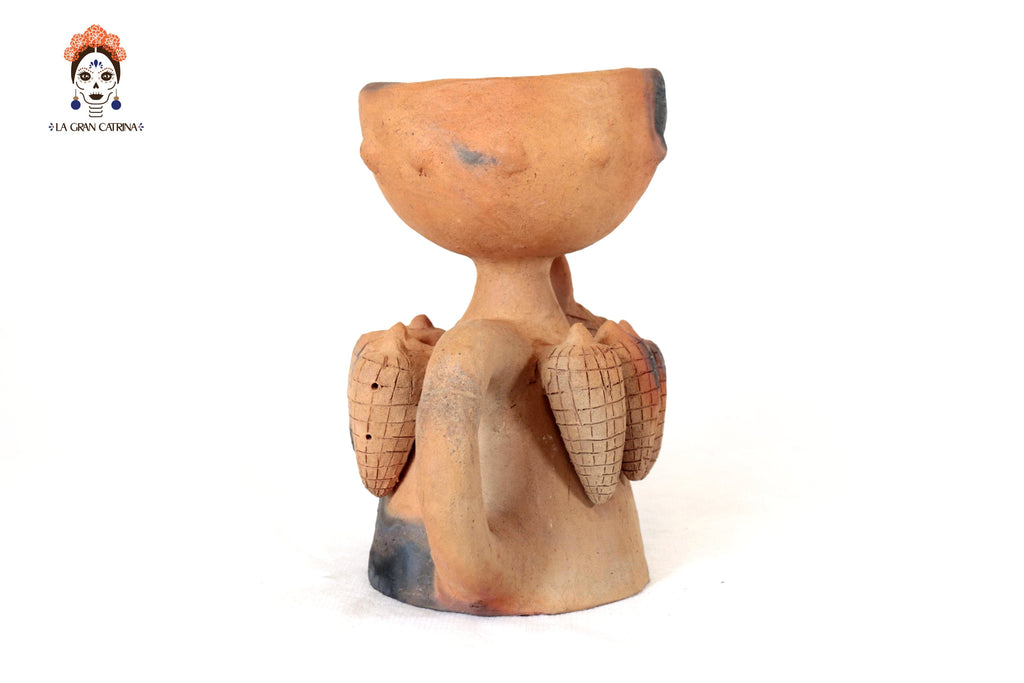 Seed-Holding Fox Copal Burner of Natural Clay - 9.4 in. Zipiajo