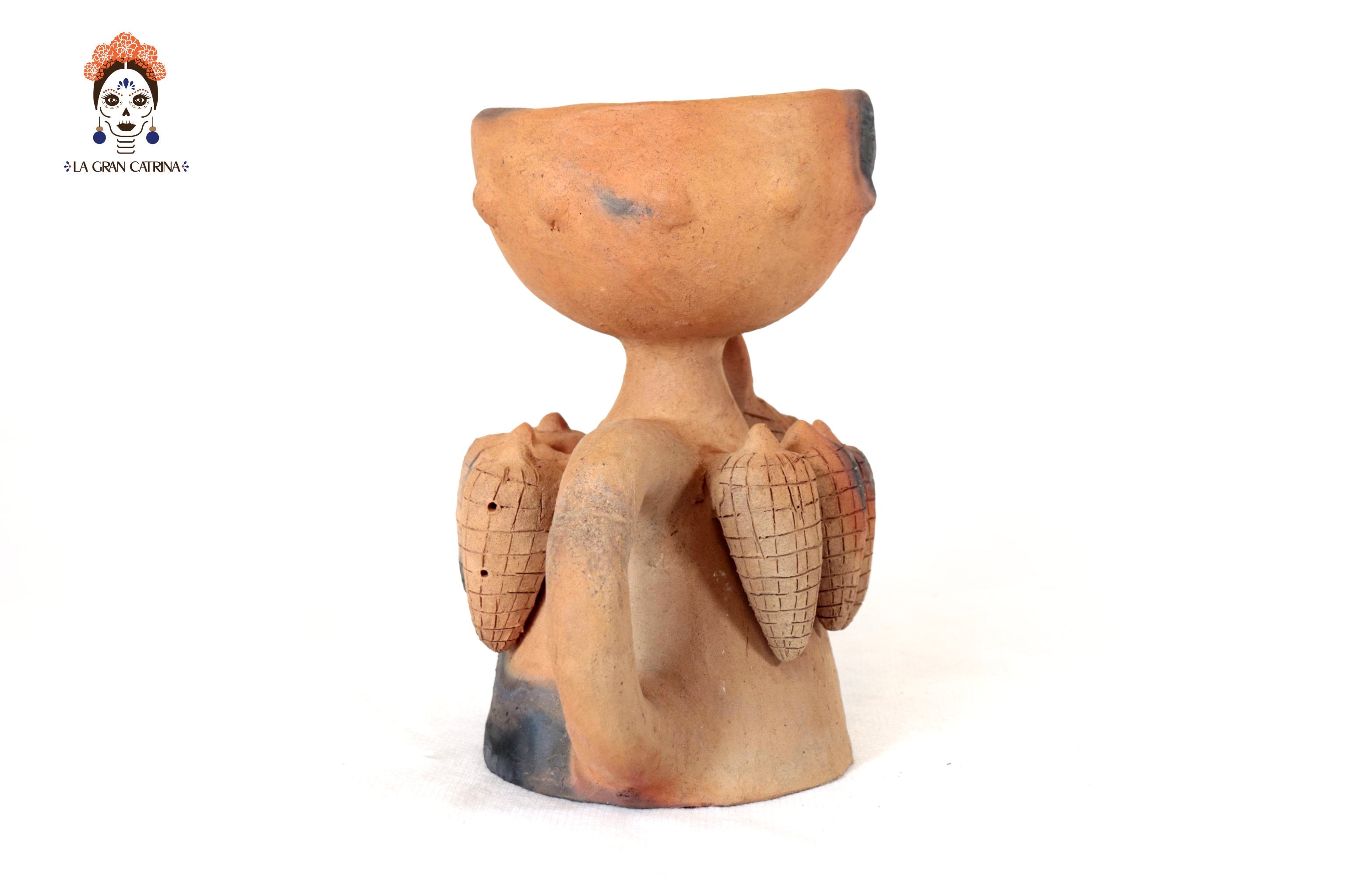 Seed-Holding Fox Copal Burner of Natural Clay - 9.4 in. Zipiajo
