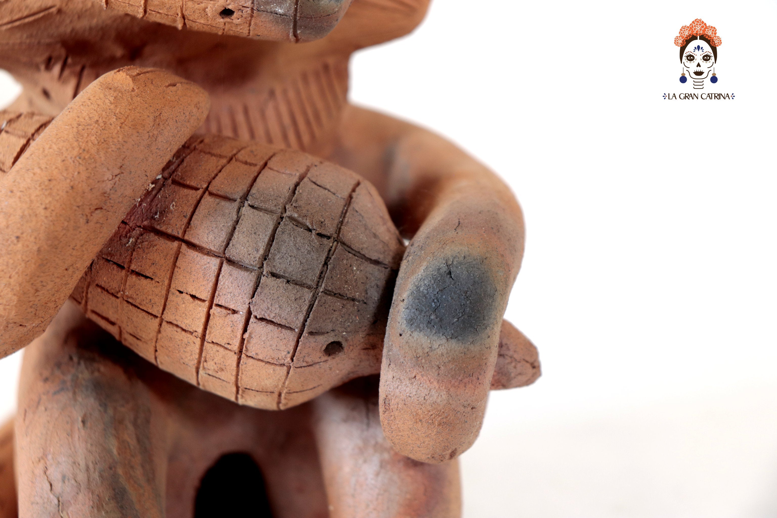 Seed-Holding Fox Candleholder of Natural Clay - 9.8 in. Zipiajo