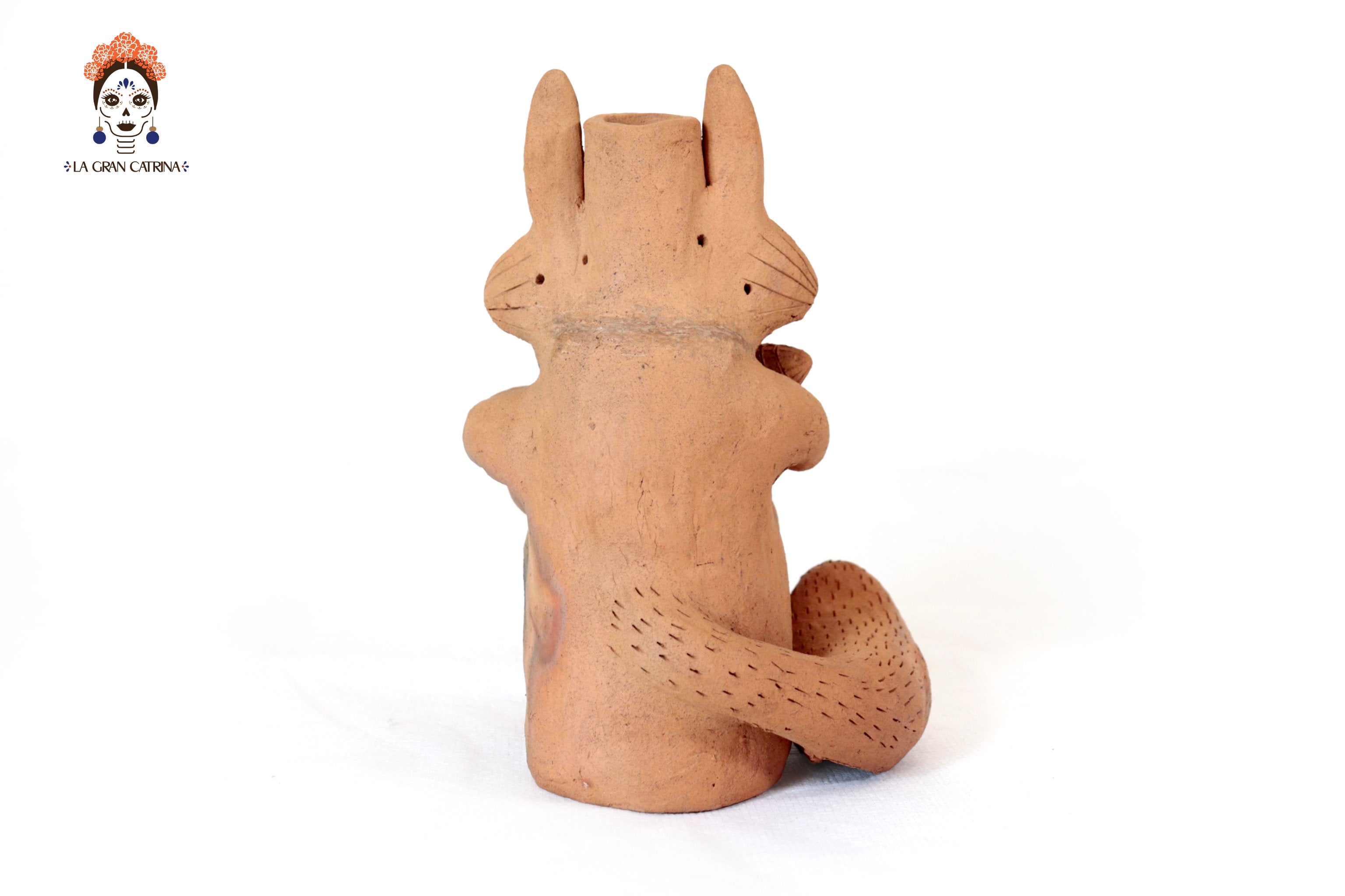 Seed-Holding Fox Candleholder of Natural Clay - 9.8 in. Zipiajo