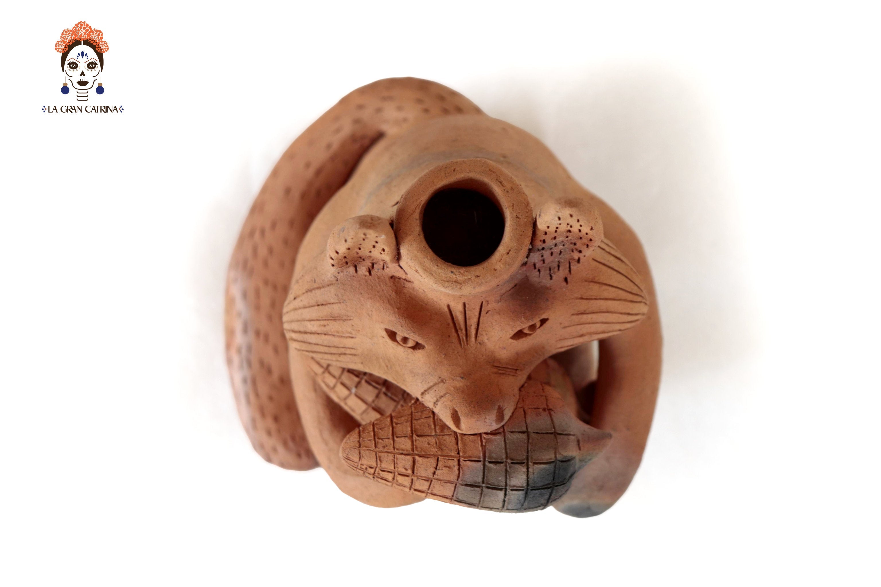 Seed-Holding Fox Candleholder of Natural Clay - 9.8 in. Zipiajo