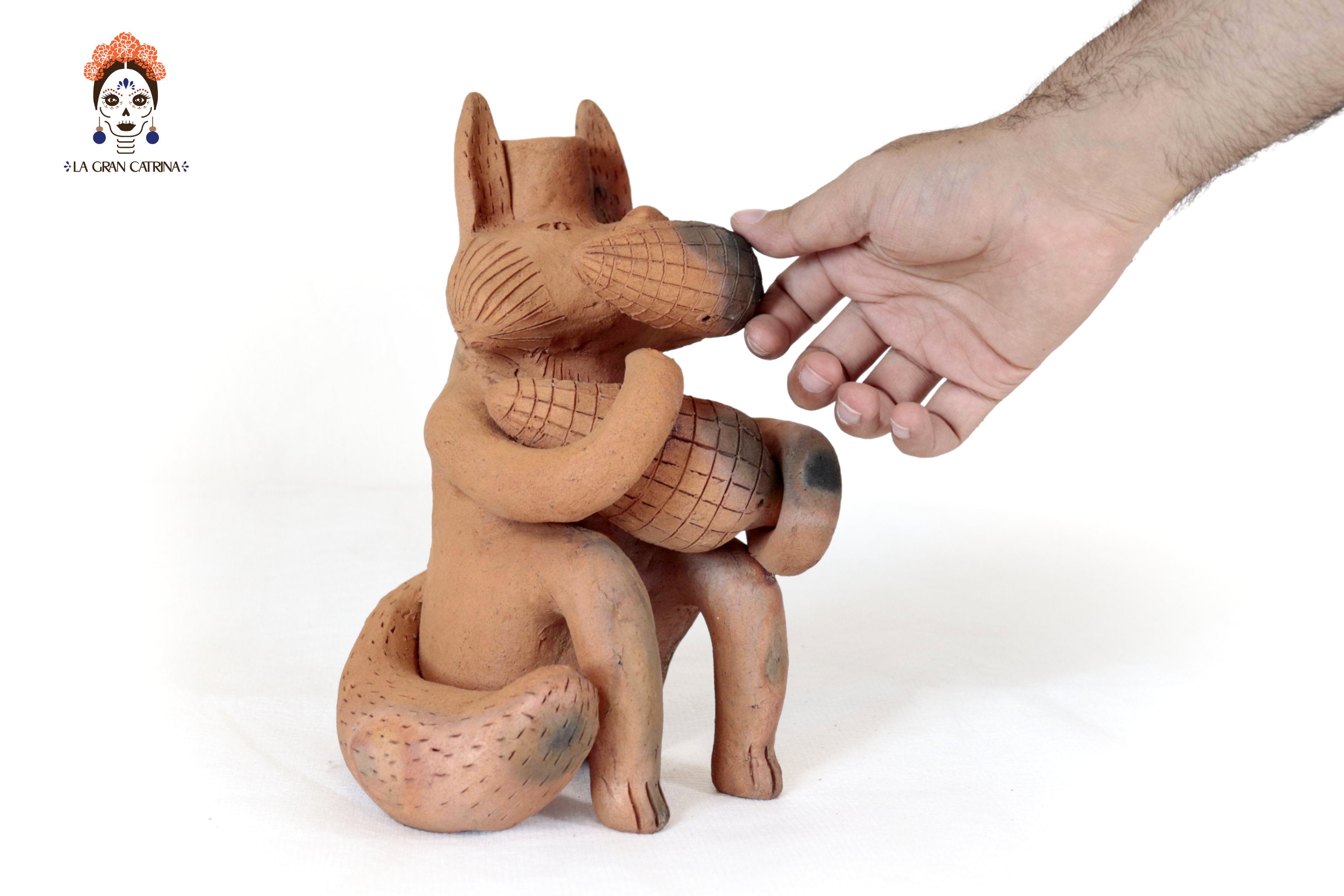Seed-Holding Fox Candleholder of Natural Clay - 9.8 in. Zipiajo
