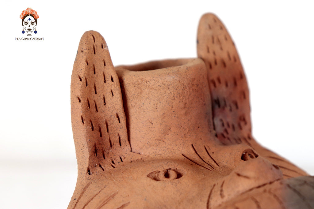Seed-Holding Fox Candleholder of Natural Clay - 9.8 in. Zipiajo
