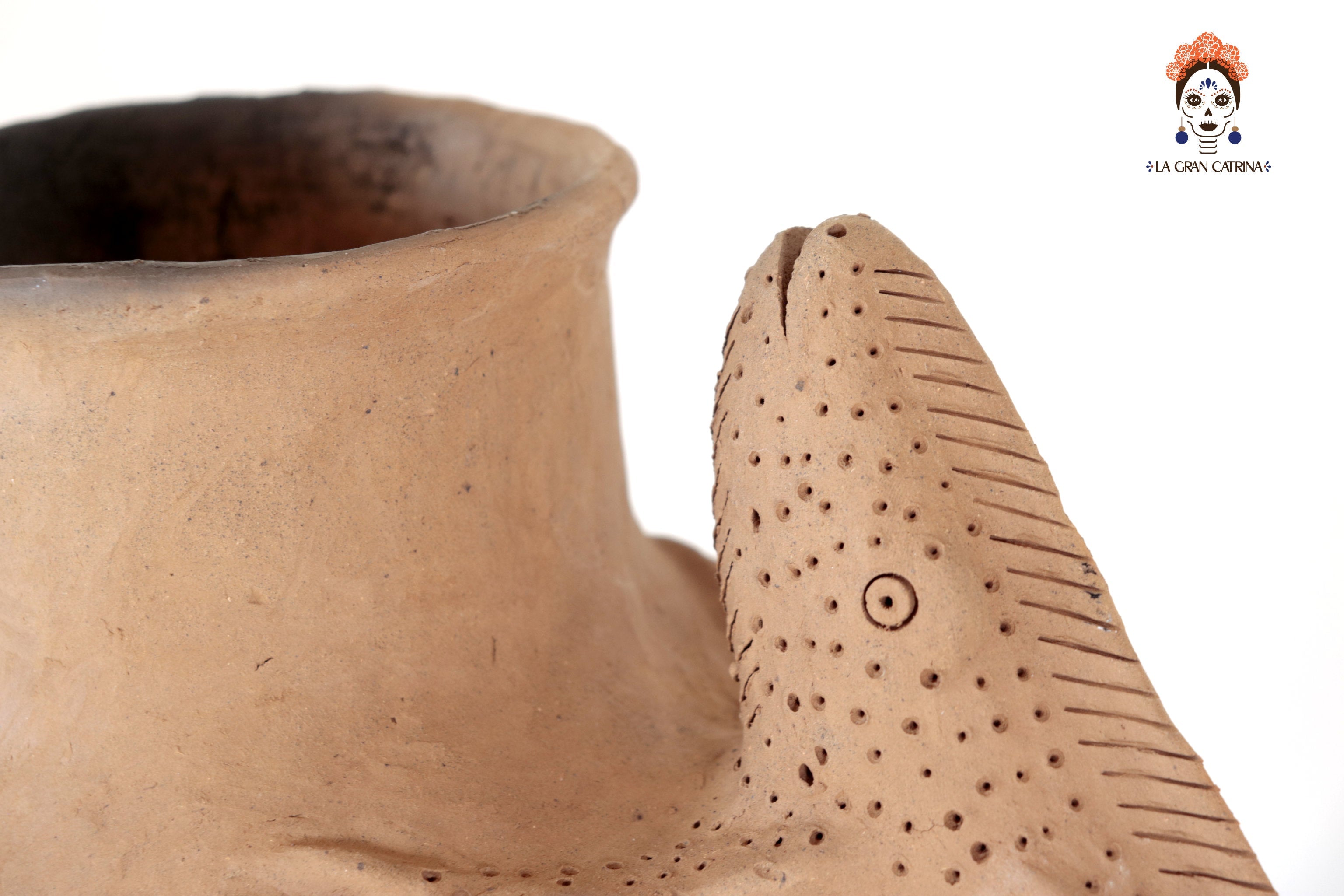 Vase of Natural Clay with Handles of Lagartija - 15.7 in. Zipiajo