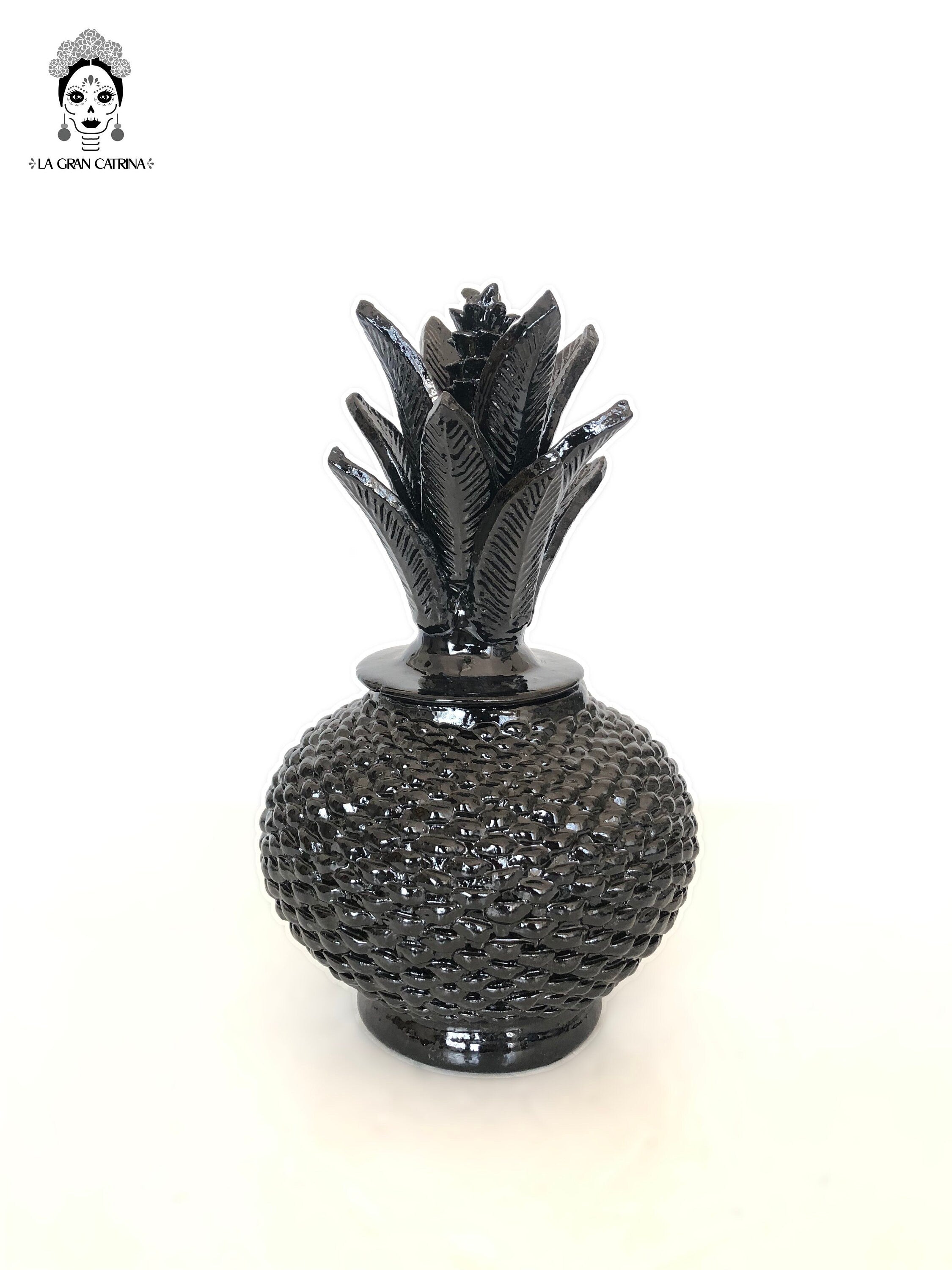 Michoacán Clay Pineapple - Black of small dots - 13 in. Juan Gtz