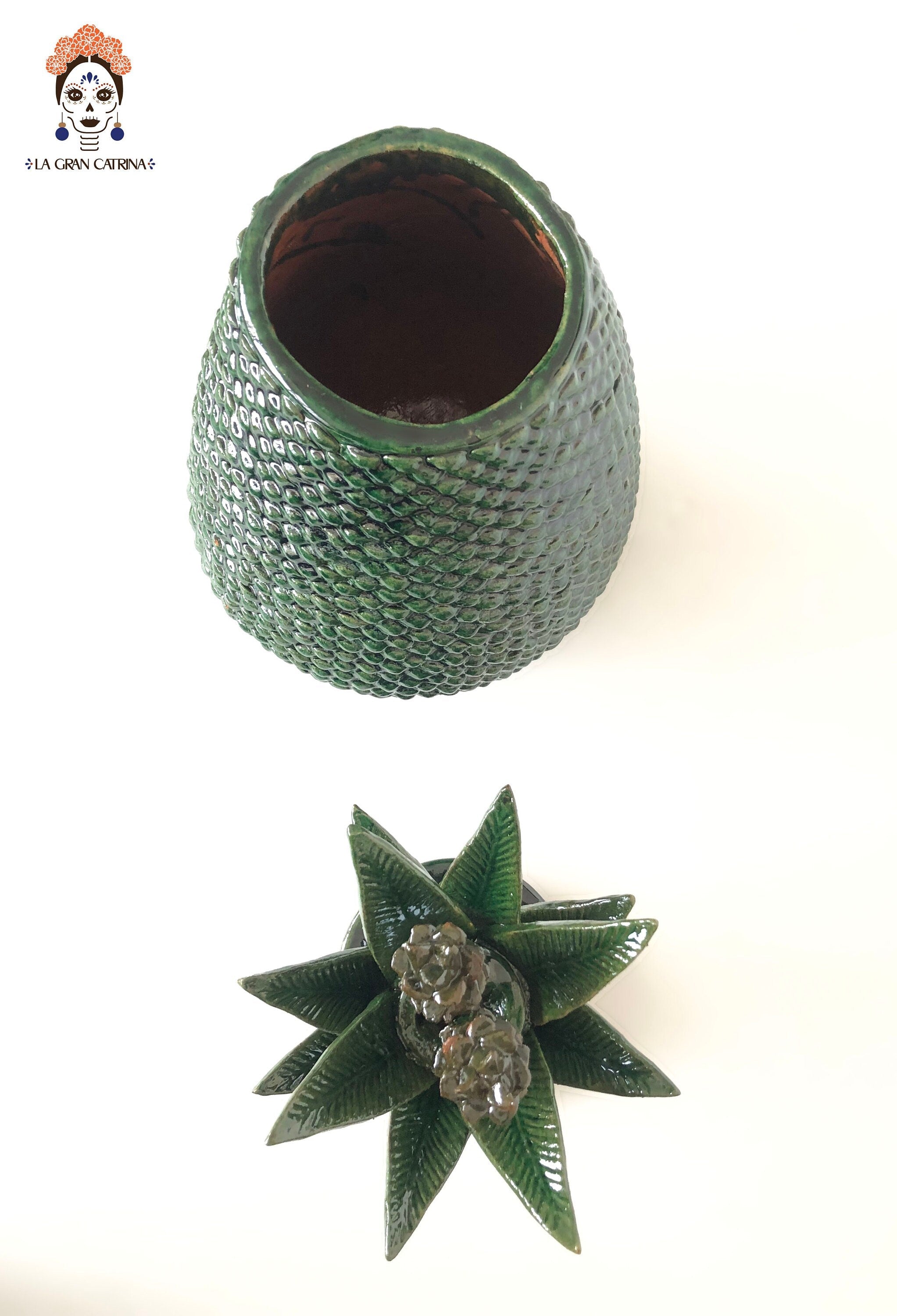 Michoacán Clay Pineapple - Spikes Green - 20 in. - in. Production Juan Gtz