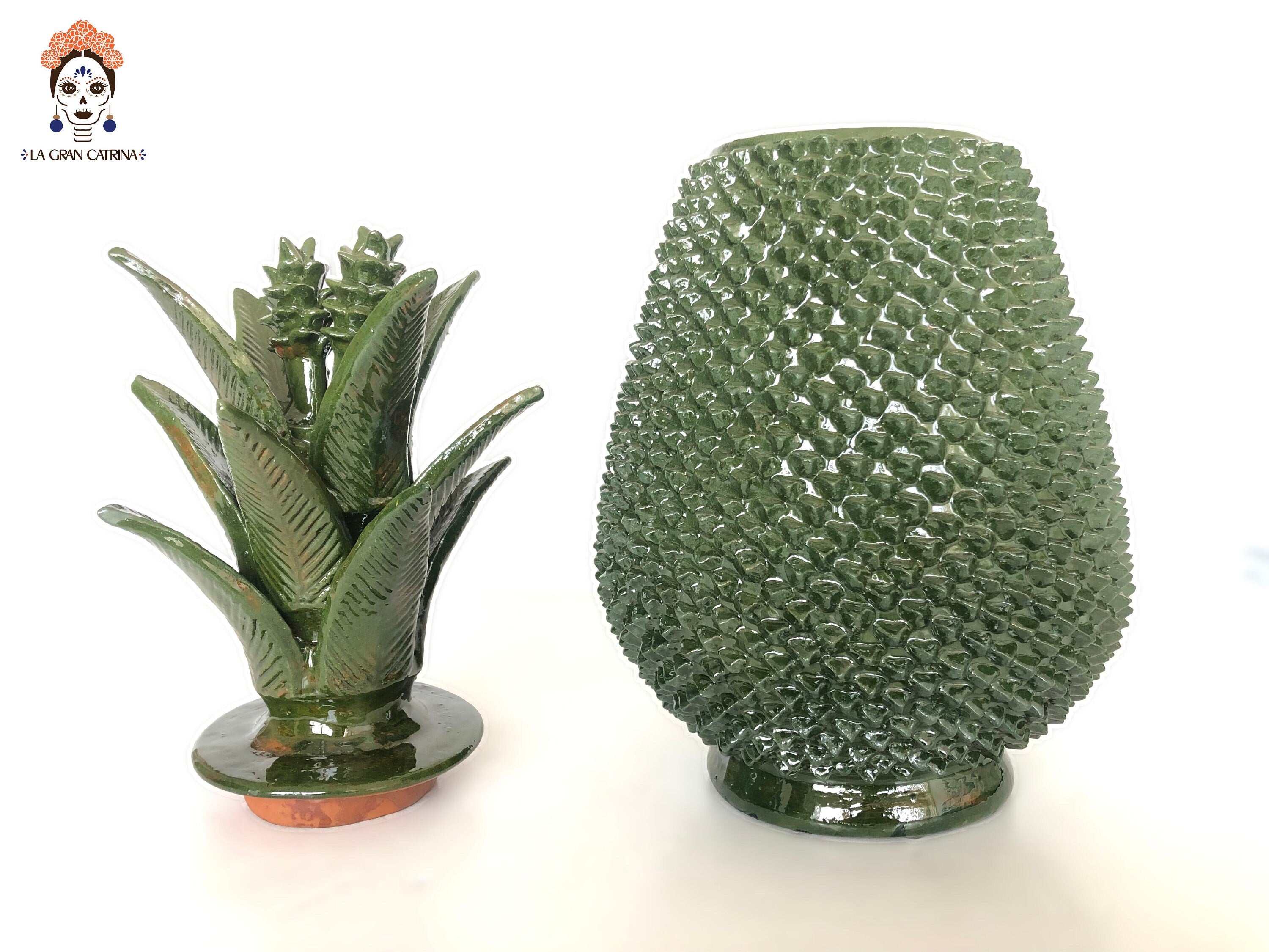Michoacán Clay Pineapple - Spikes Green - 20 in. - in. Production Juan Gtz